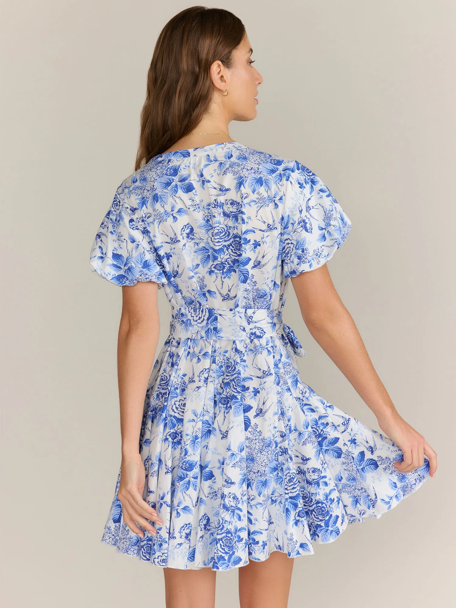 Short Sleeve Belted Floral Mini Dress - Aakaa