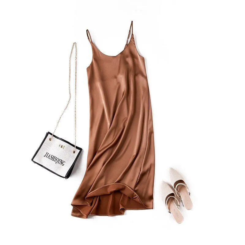 Silk Dress | Women Satin Dress | Simple Silk Dress | Satin Midi Dress | Shiny Sundress Dress | Midi silk slip dress | Spaghetti Strap Dress
