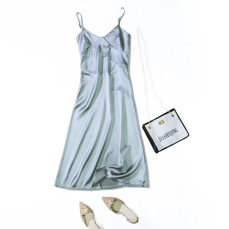 Silk Dress | Women Satin Dress | Simple Silk Dress | Satin Midi Dress | Shiny Sundress Dress | Midi silk slip dress | Spaghetti Strap Dress