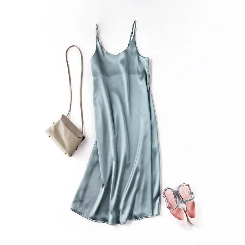 Silk Dress | Women Satin Dress | Simple Silk Dress | Satin Midi Dress | Shiny Sundress Dress | Midi silk slip dress | Spaghetti Strap Dress