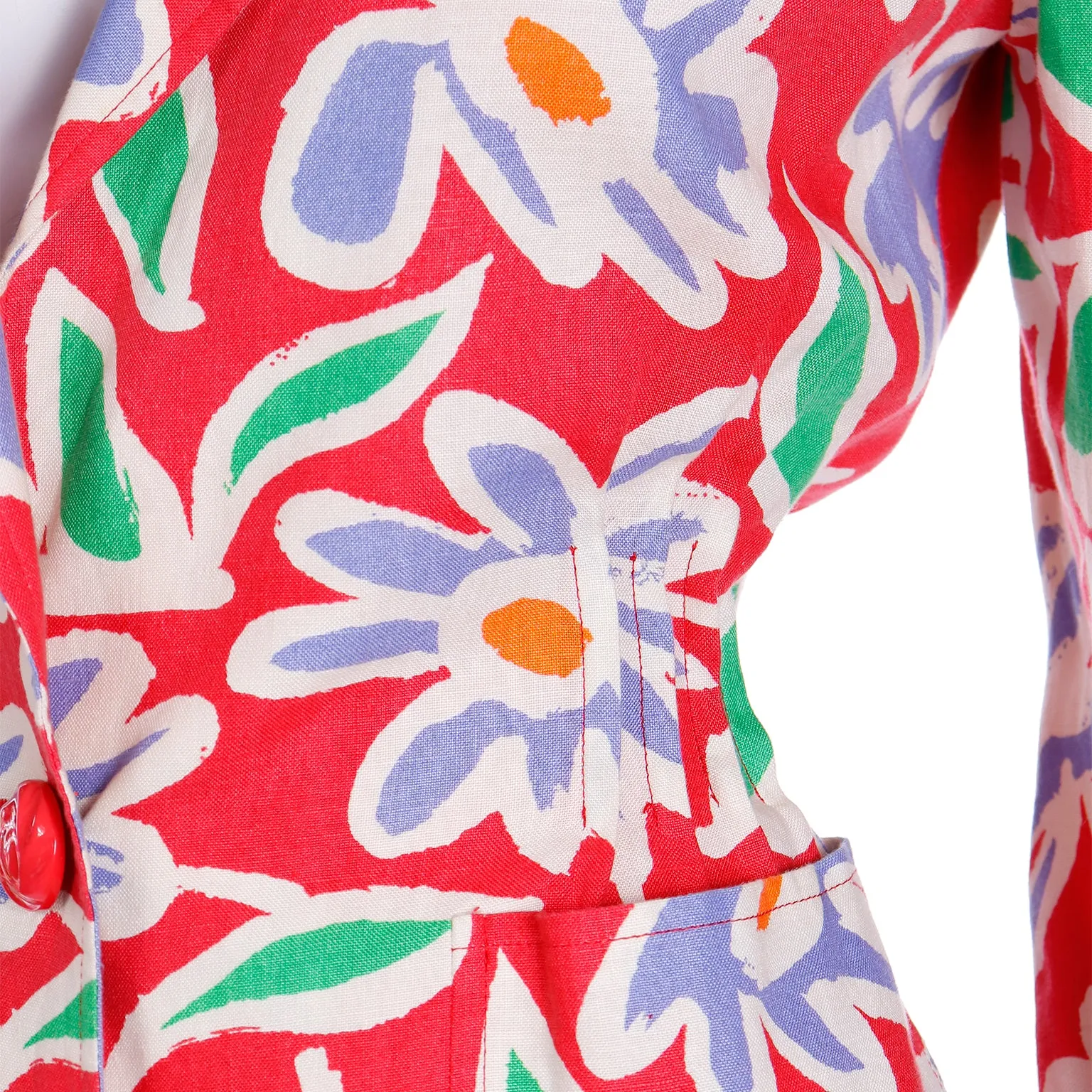 S/S 1992 Emanuel Ungaro Red Floral Abstract Print Blazer