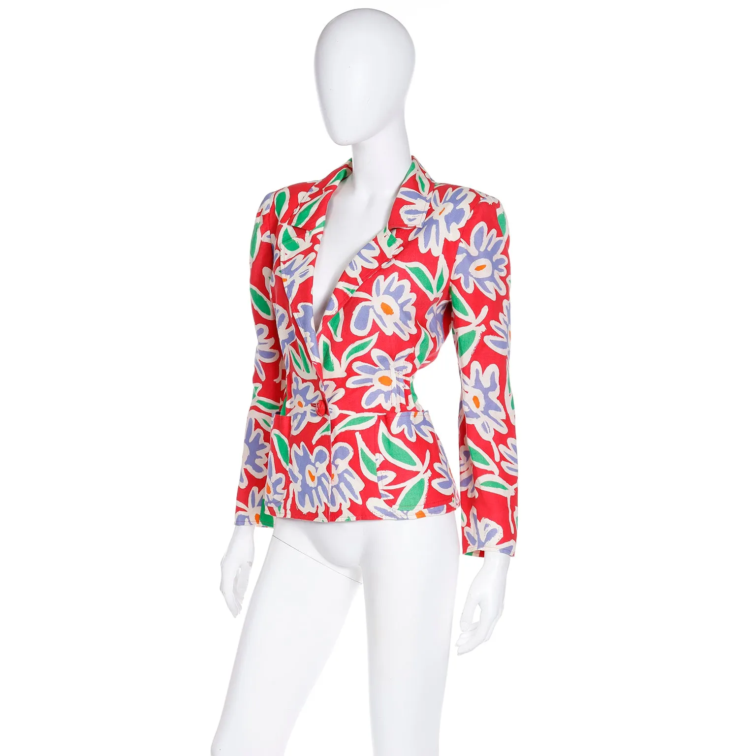 S/S 1992 Emanuel Ungaro Red Floral Abstract Print Blazer