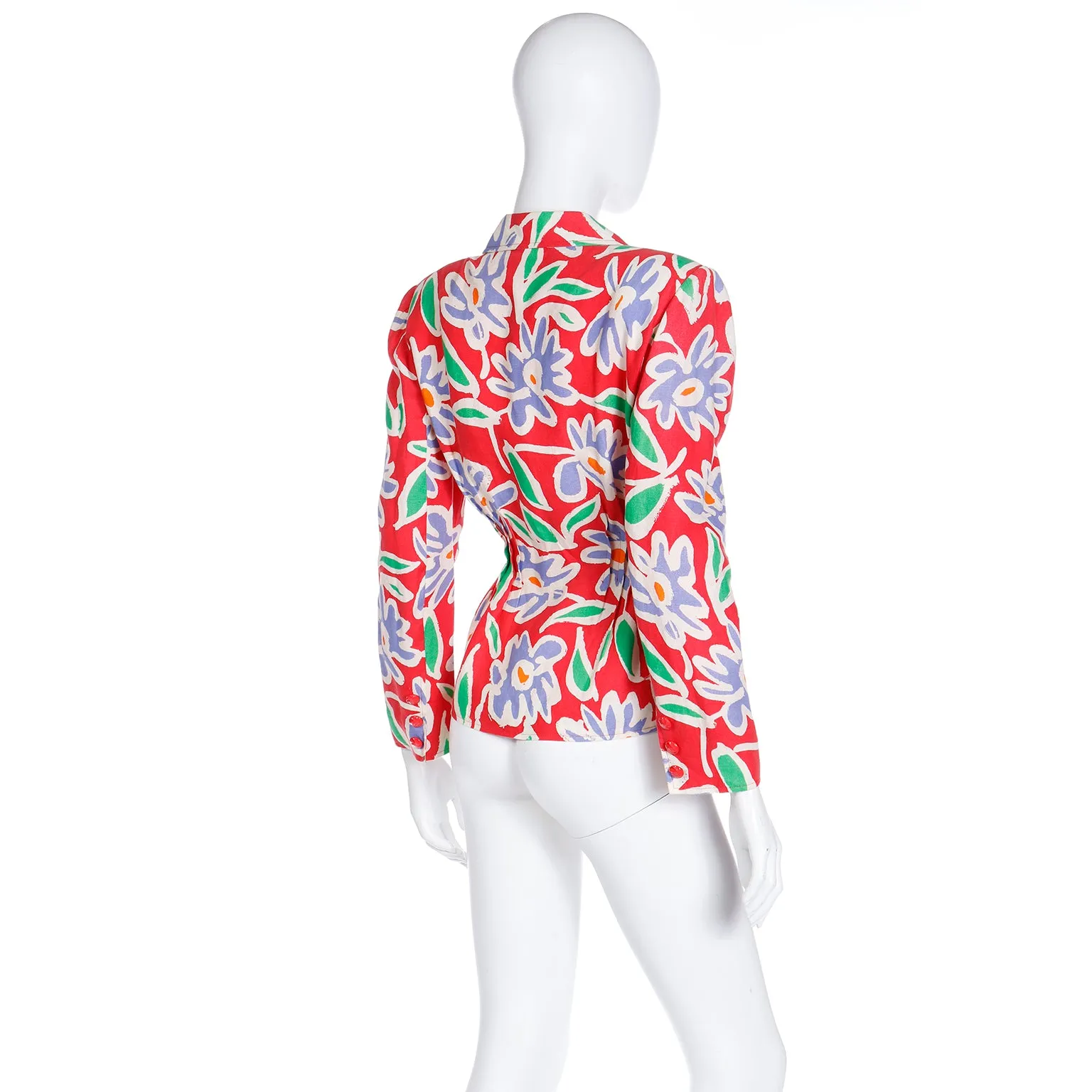 S/S 1992 Emanuel Ungaro Red Floral Abstract Print Blazer