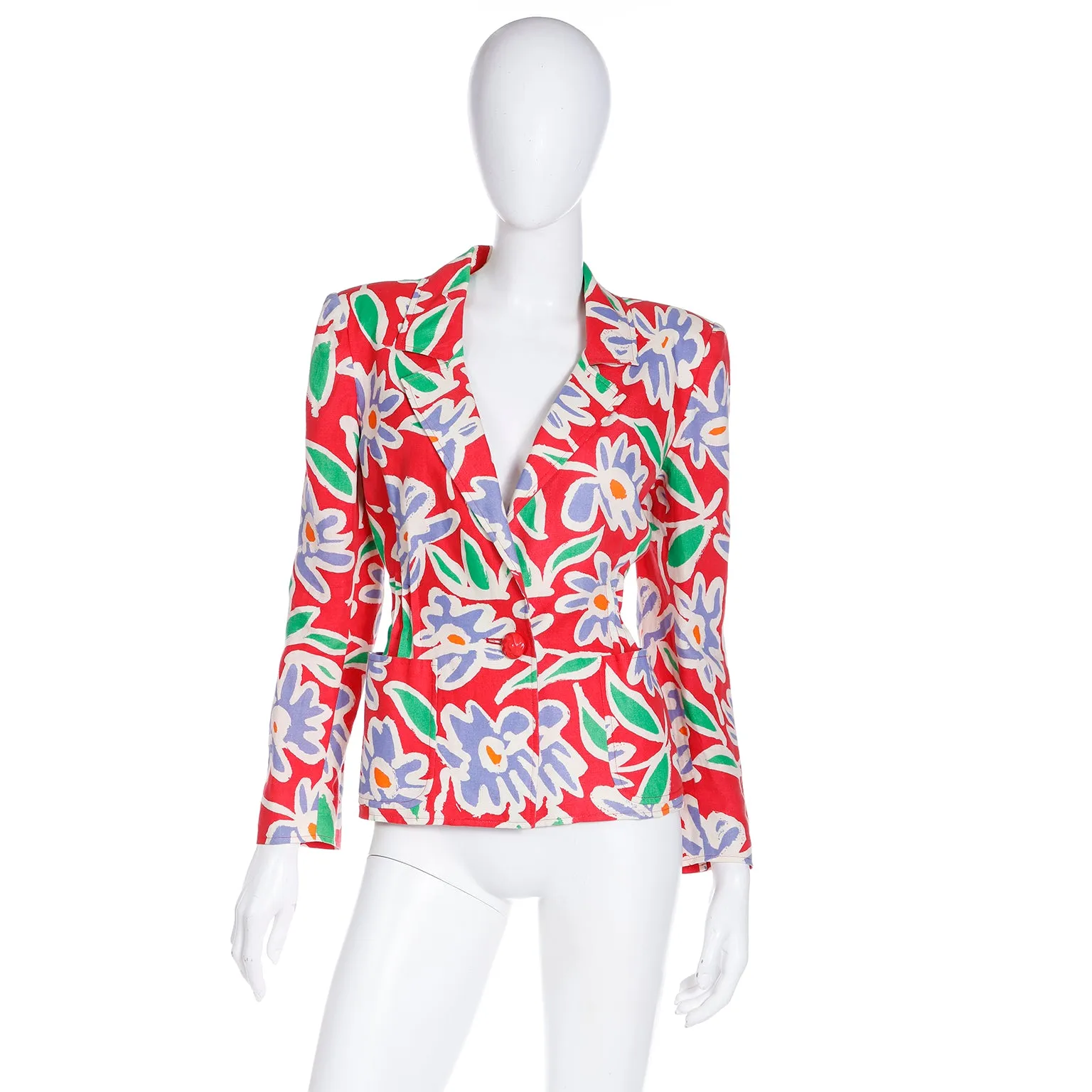 S/S 1992 Emanuel Ungaro Red Floral Abstract Print Blazer