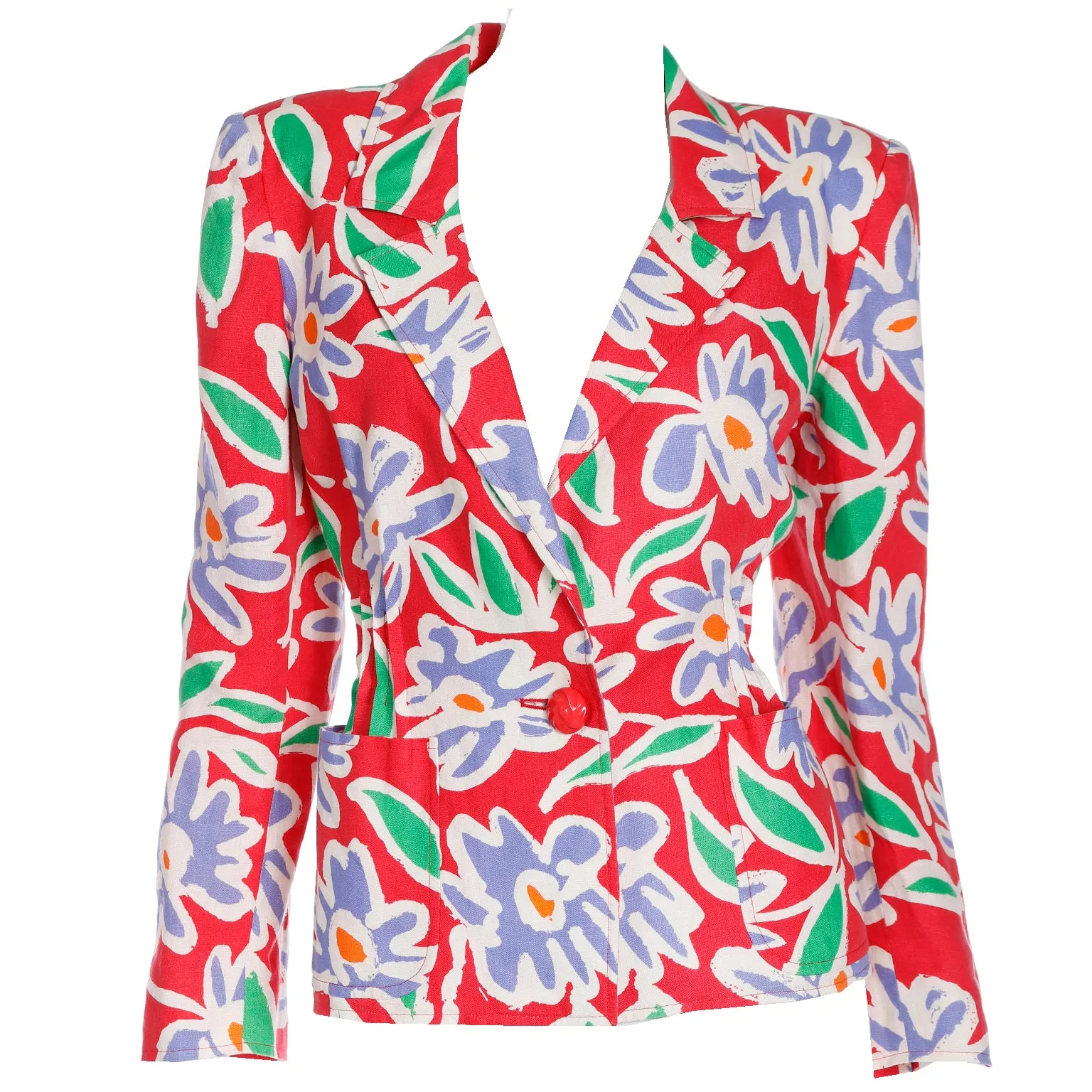 S/S 1992 Emanuel Ungaro Red Floral Abstract Print Blazer