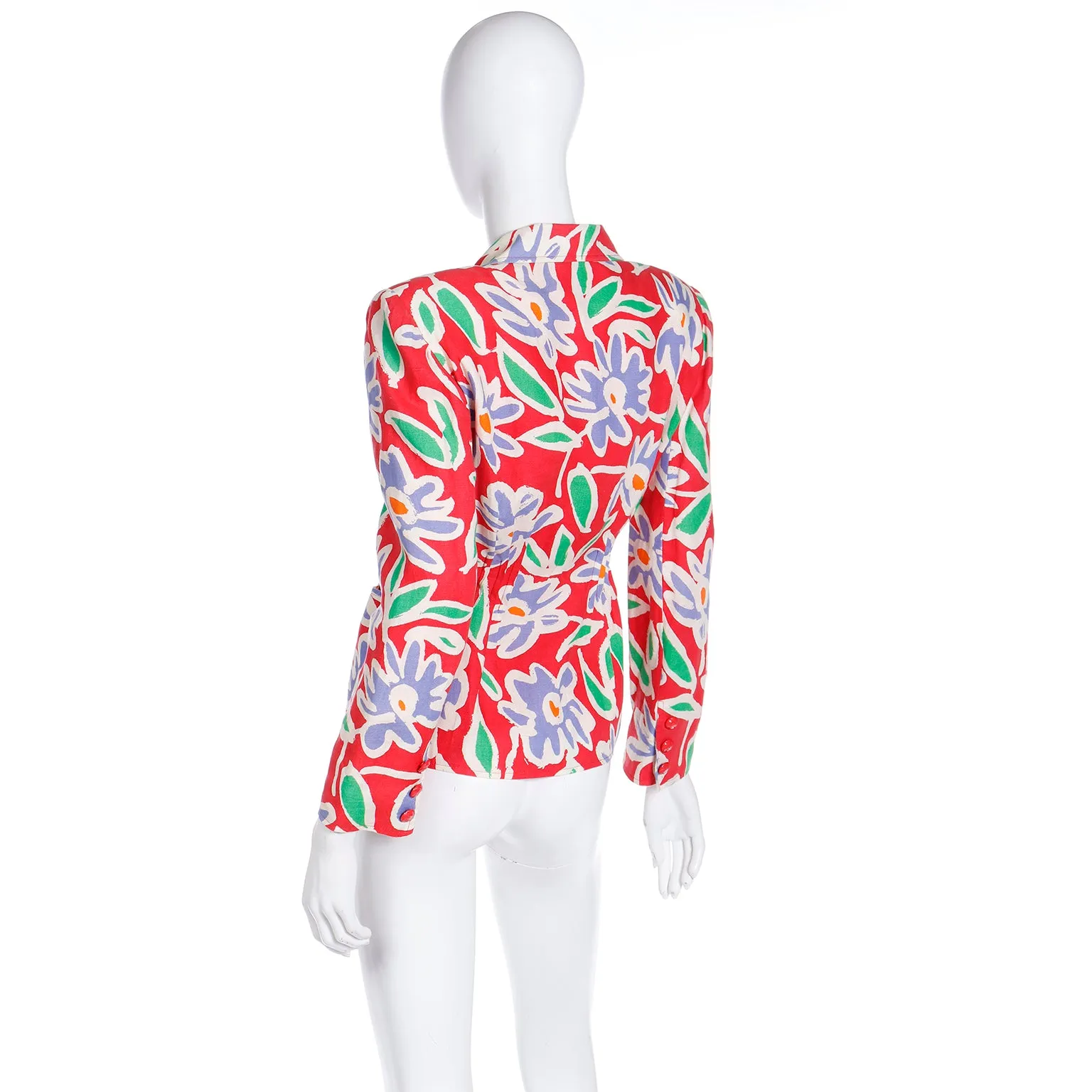 S/S 1992 Emanuel Ungaro Red Floral Abstract Print Blazer