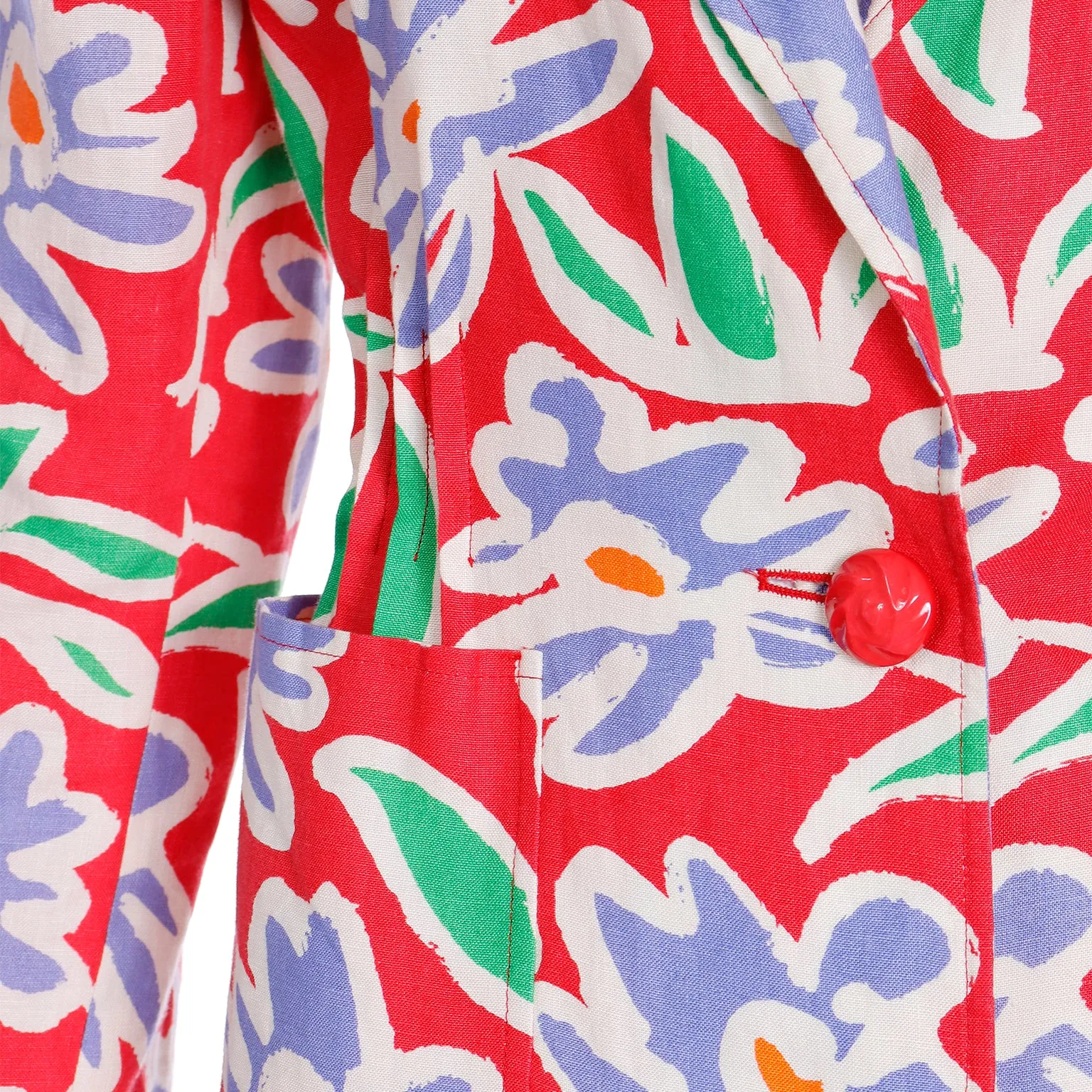 S/S 1992 Emanuel Ungaro Red Floral Abstract Print Blazer