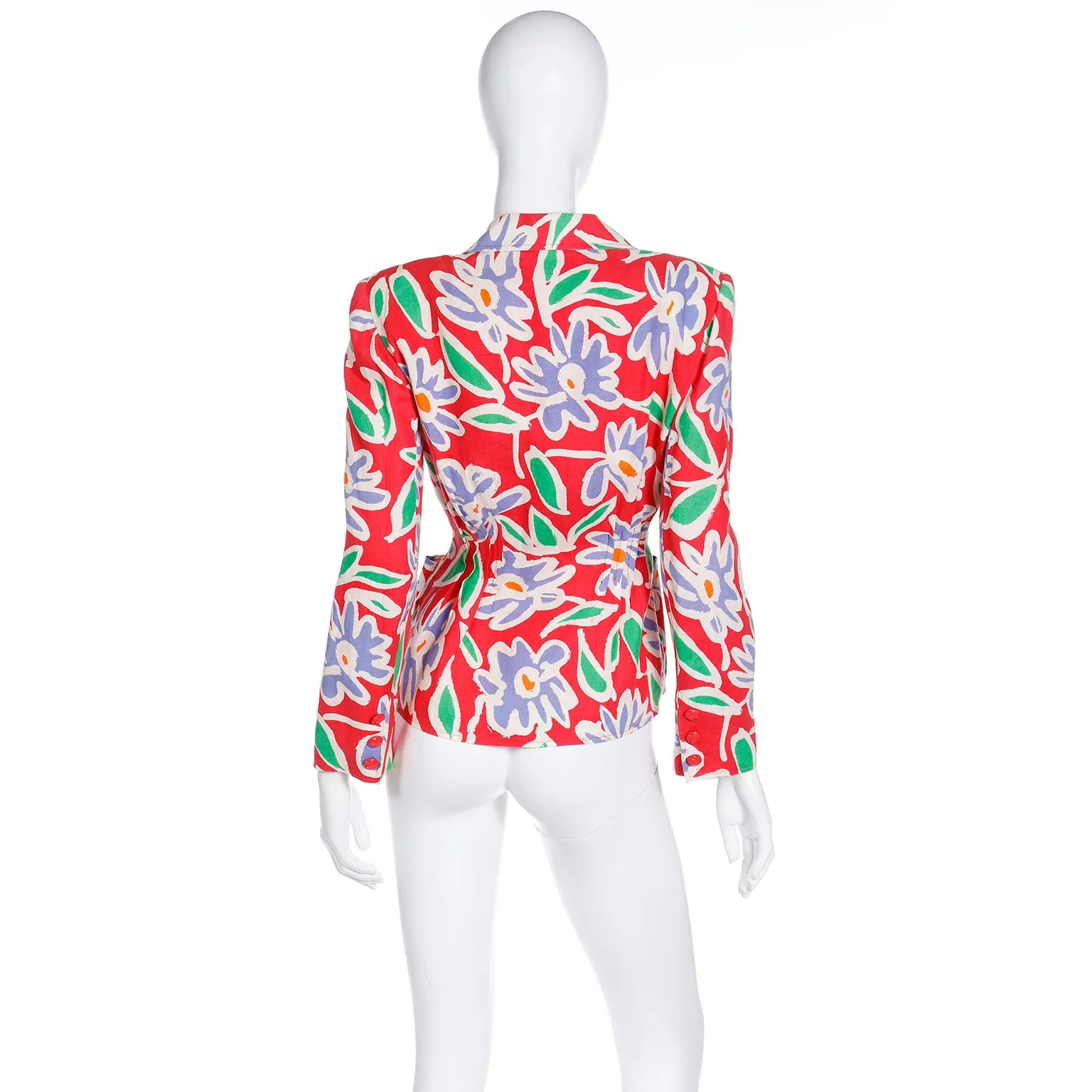S/S 1992 Emanuel Ungaro Red Floral Abstract Print Blazer