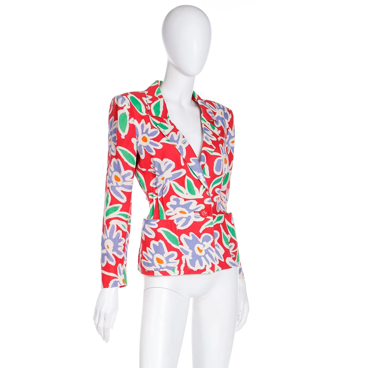 S/S 1992 Emanuel Ungaro Red Floral Abstract Print Blazer