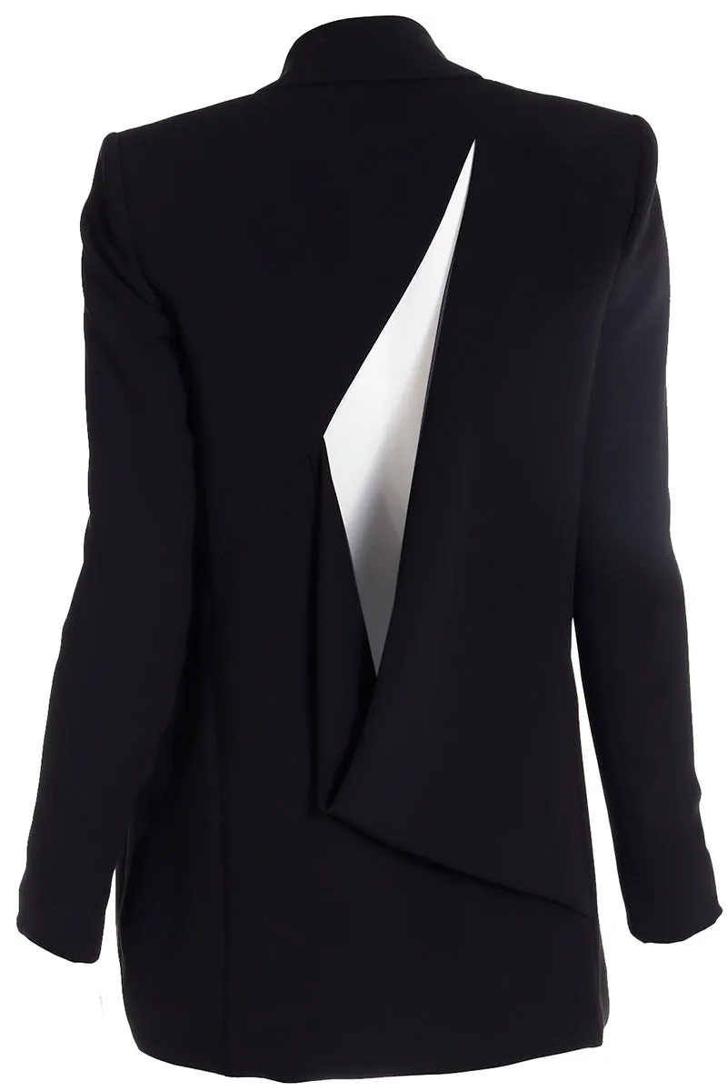 S/S 2013 Deadstock Versace Black Open Blazer Jacket w Open Slash Draped Back