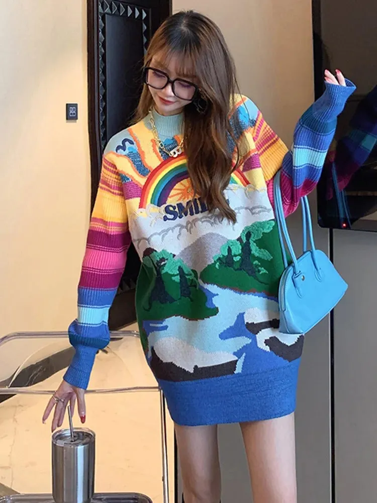 Stay Vibrant with the Kawaii Smile Nature Rainbow Sweater