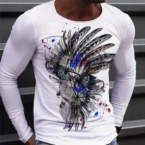 T Shirt Tee 3D Print Graphic Prints Animal Crew Neck Street Daily Print Long Sleeve Tops Basic Casual Classic Big and Tall White