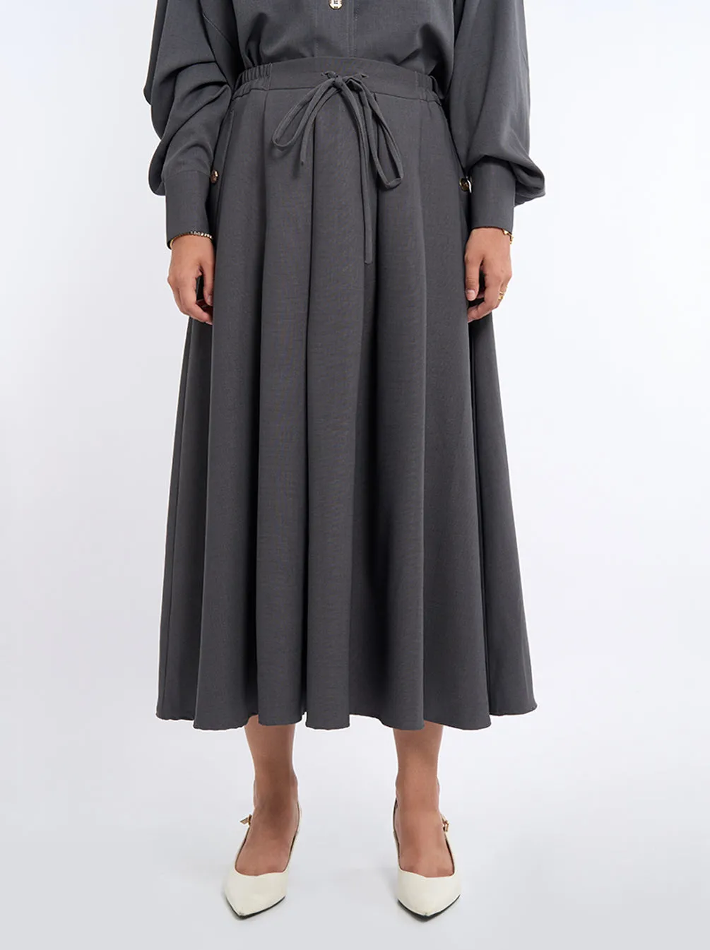 TERRY BOX PLEATED SKIRT DENIM