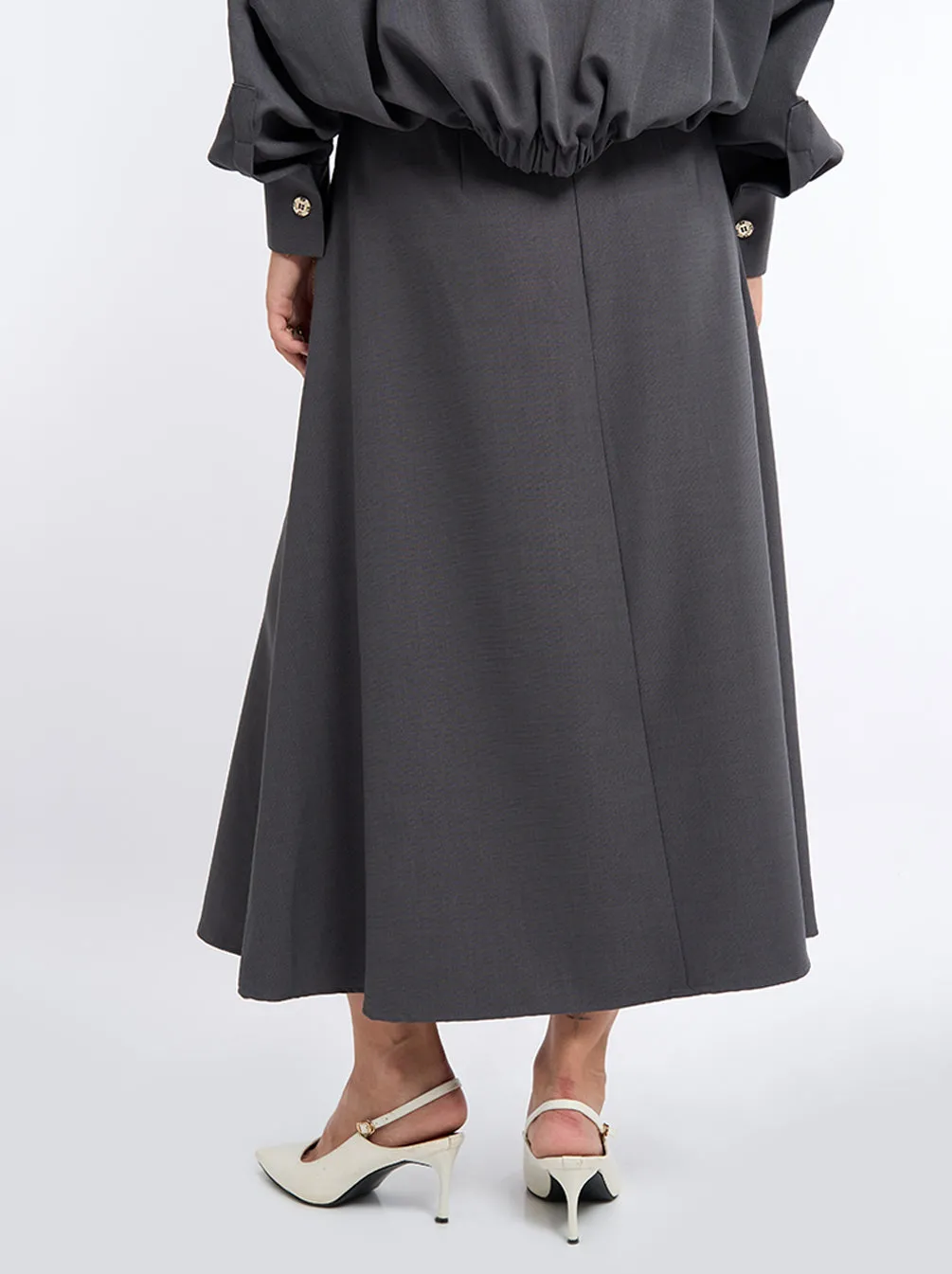 TERRY BOX PLEATED SKIRT DENIM
