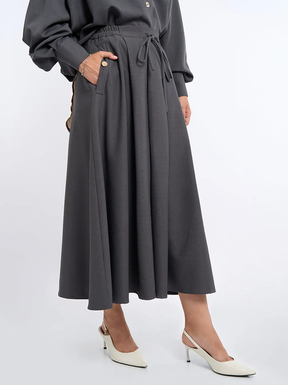 TERRY BOX PLEATED SKIRT DENIM