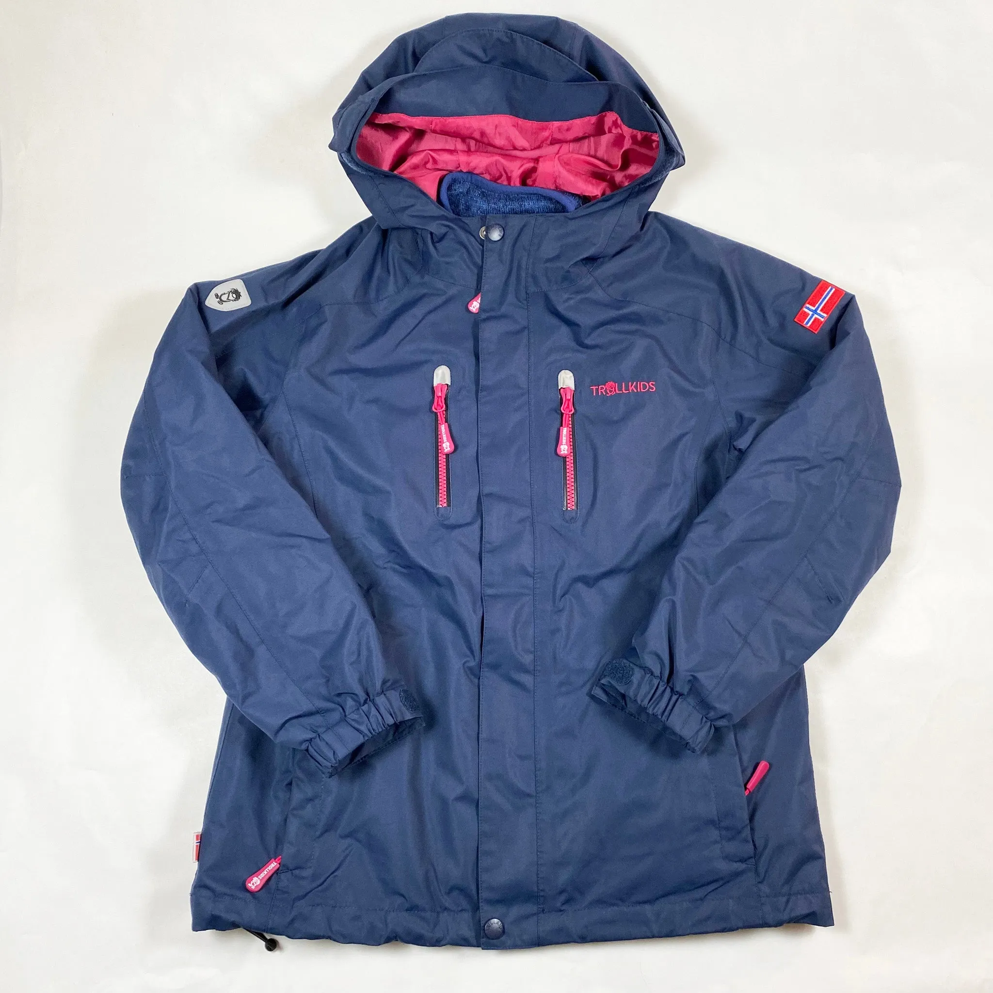 Trollkids navy shell jacket with detachable fleece 152