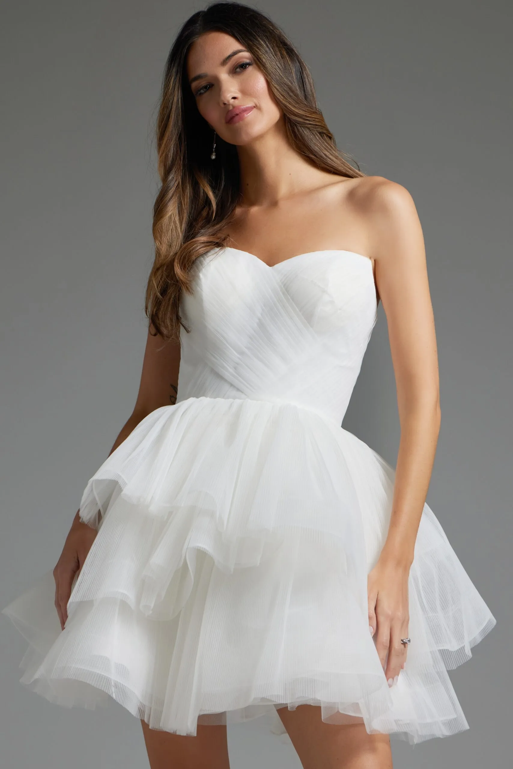 Tulle Short Strapless A-line Dress by Jovani 41054