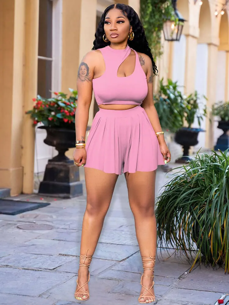 Two Piece Tank Crop Top Ruffle Shorts Outfits
