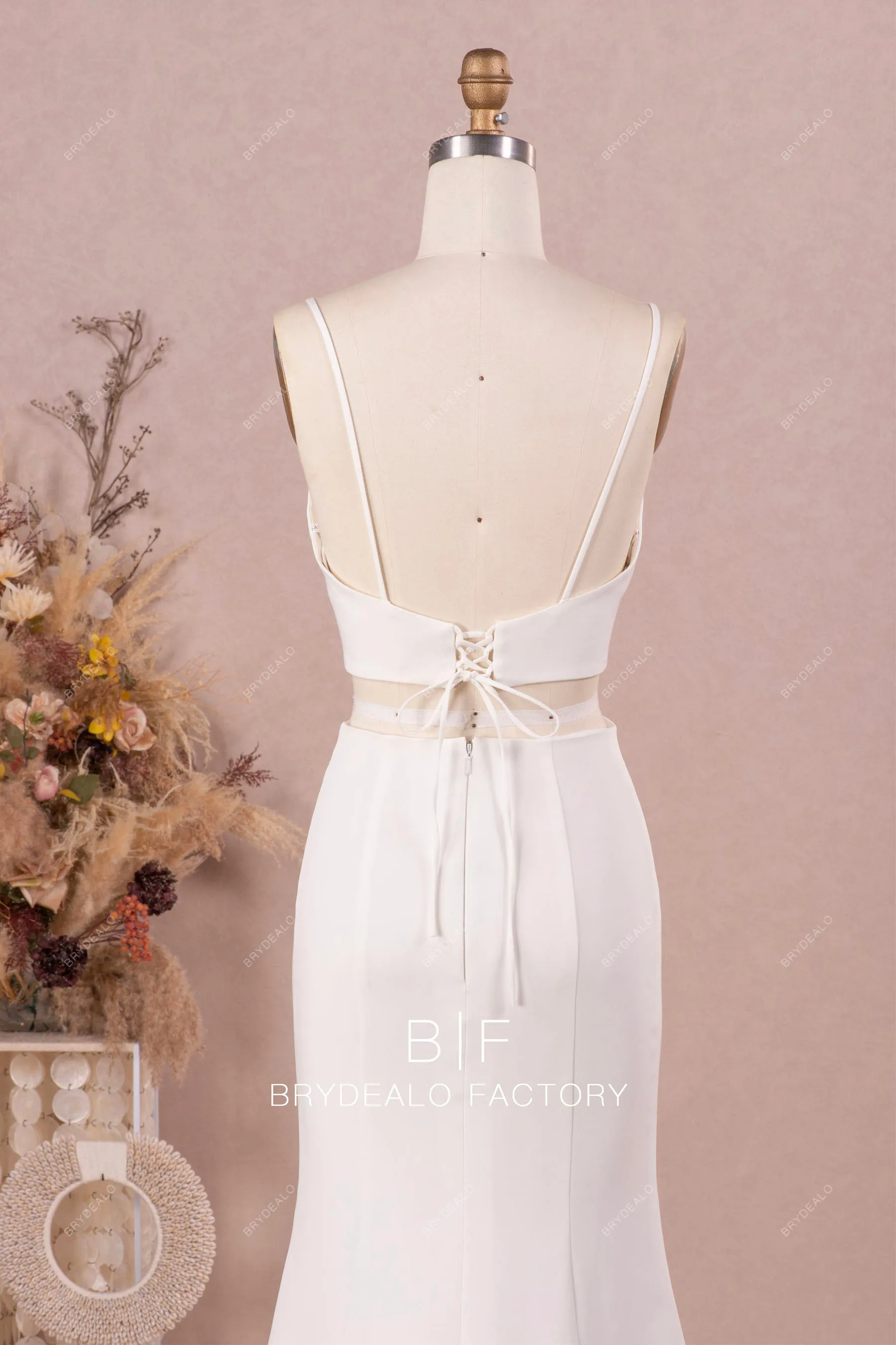 V-neck Lace Bolero Modern Two-Piece Crepe Mermaid Wedding Dress