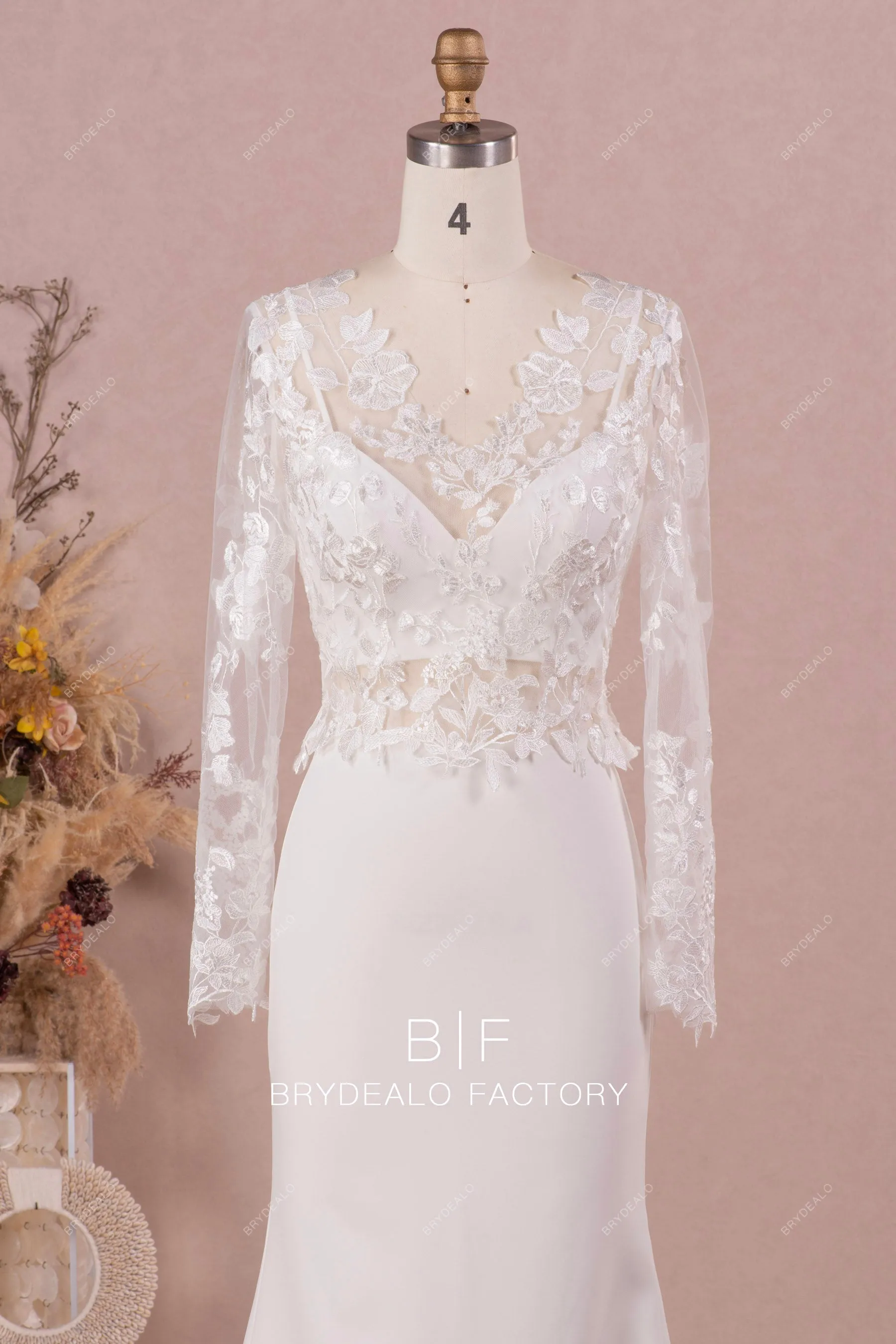 V-neck Lace Bolero Modern Two-Piece Crepe Mermaid Wedding Dress