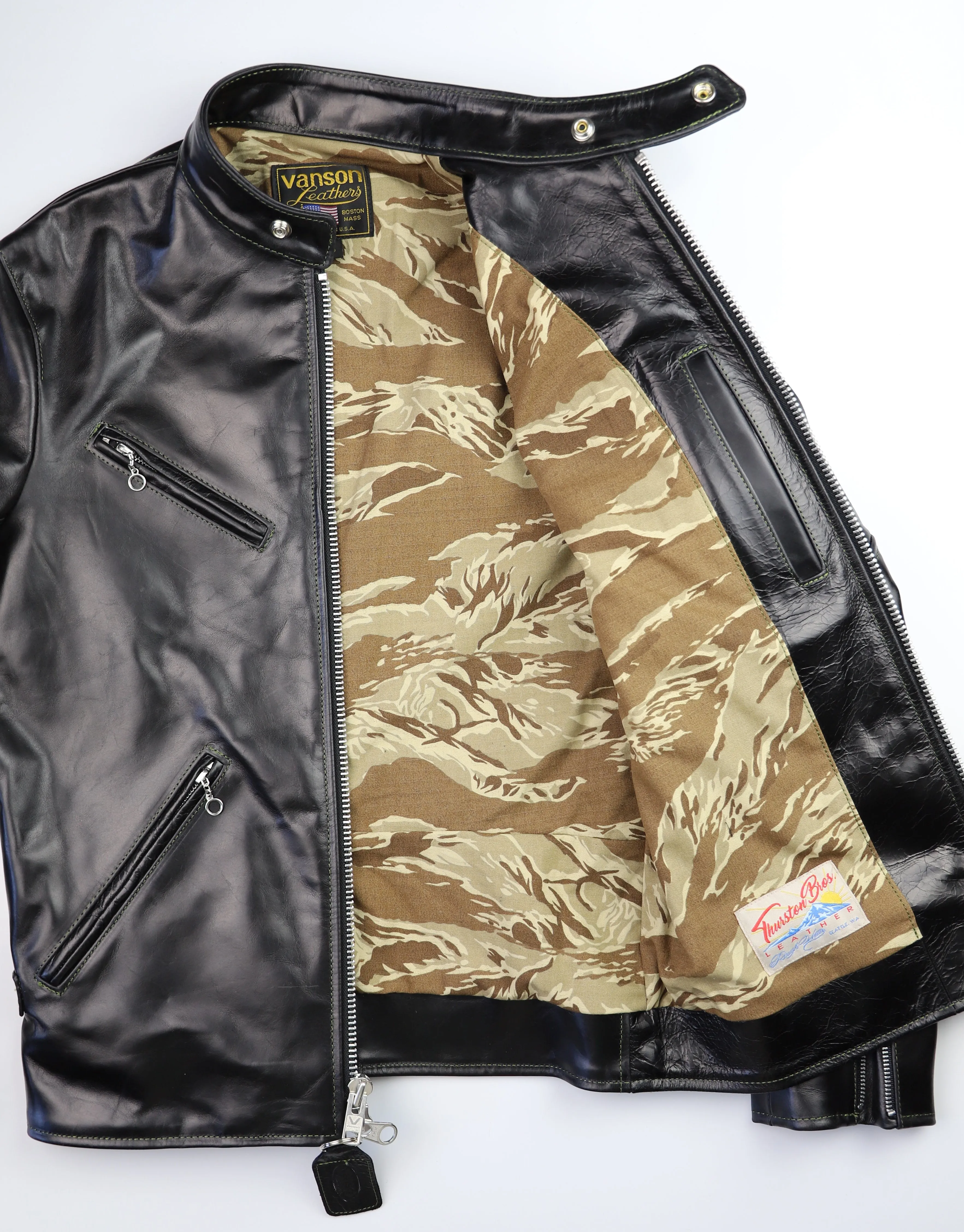 Vanson Agent X Slim Fit Cafe Racer, Black Bainbridge, size Small