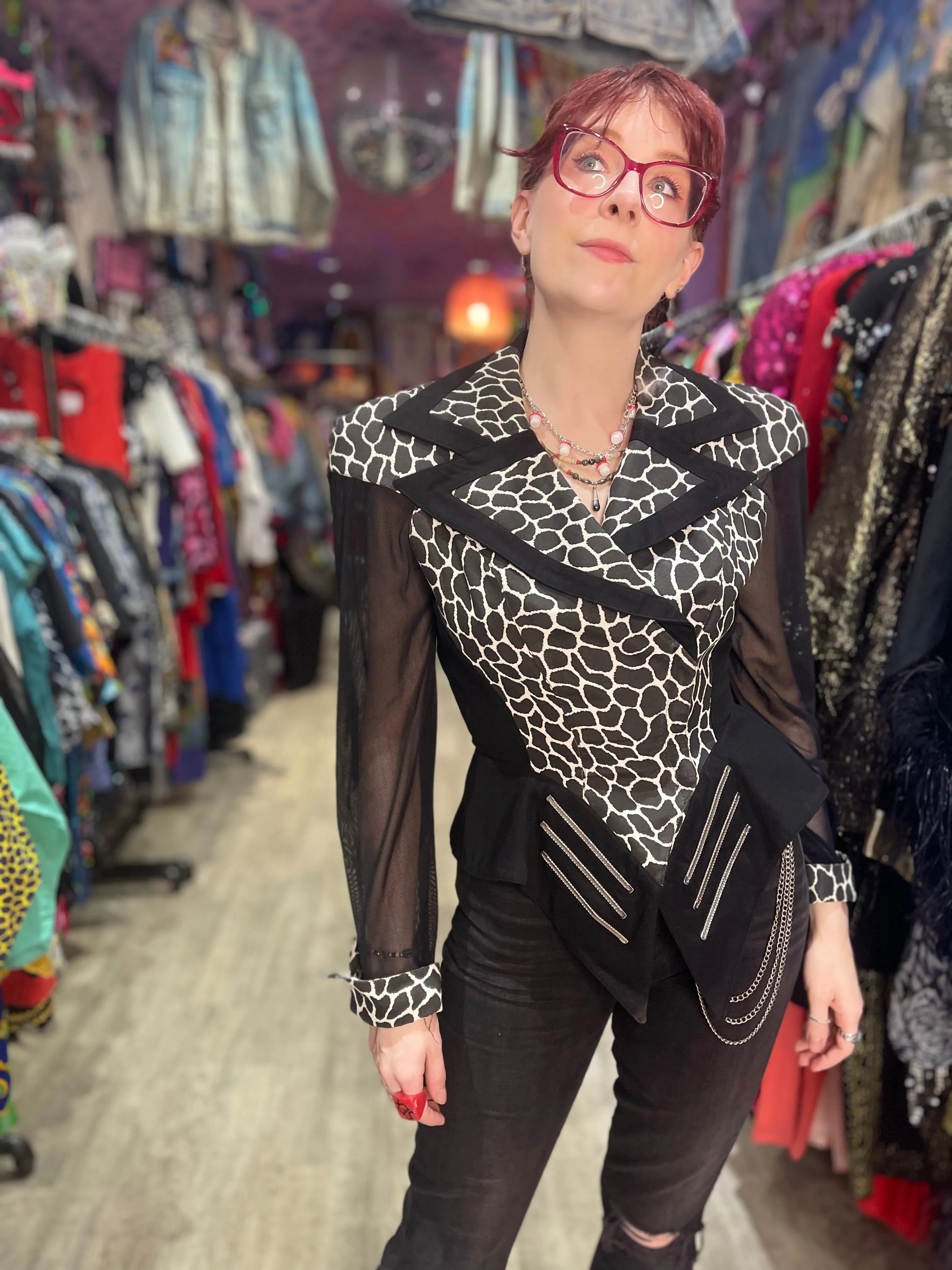 Vintage 90s Giraffe Print Peplum Fitted Jacket