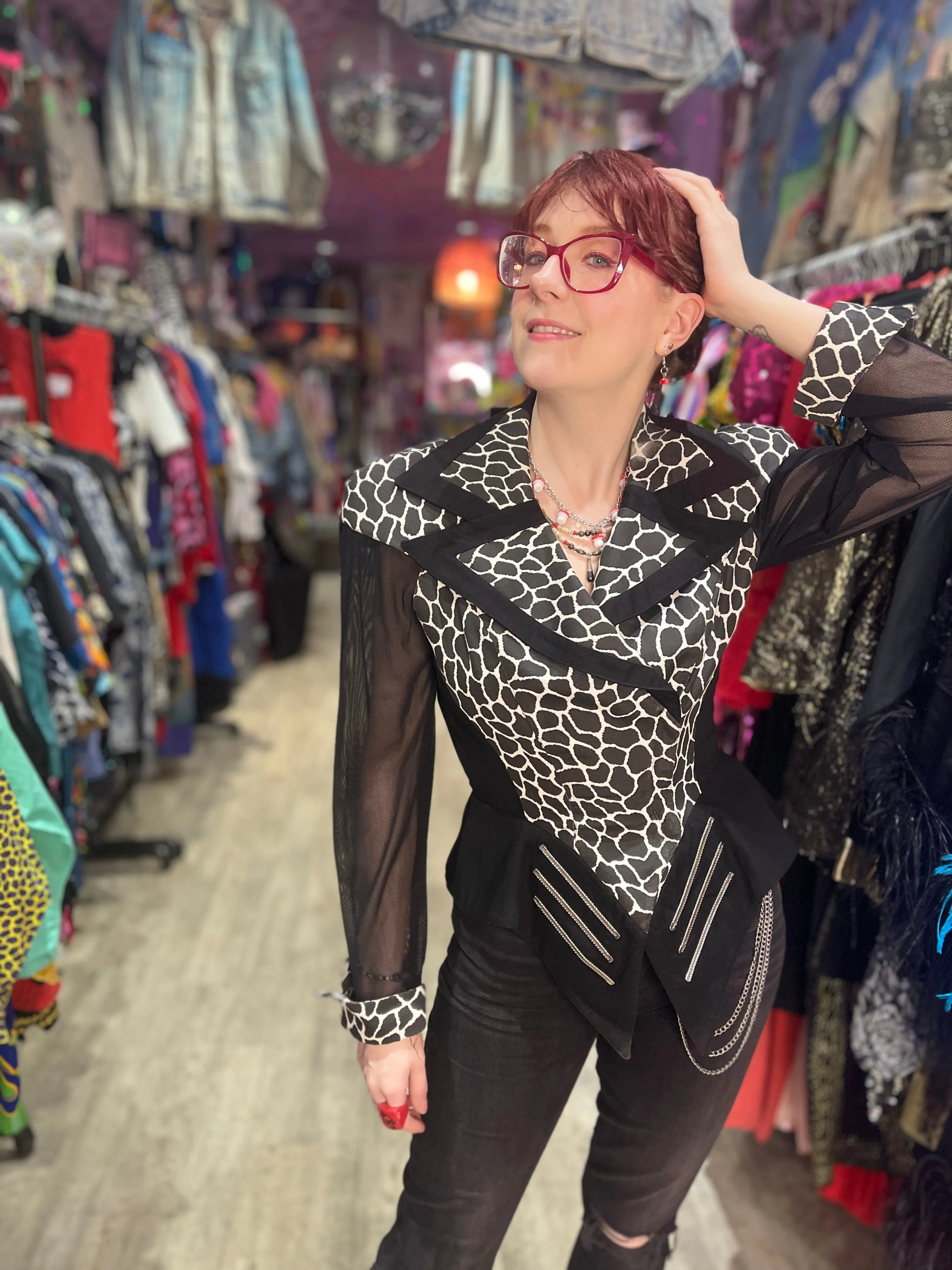 Vintage 90s Giraffe Print Peplum Fitted Jacket