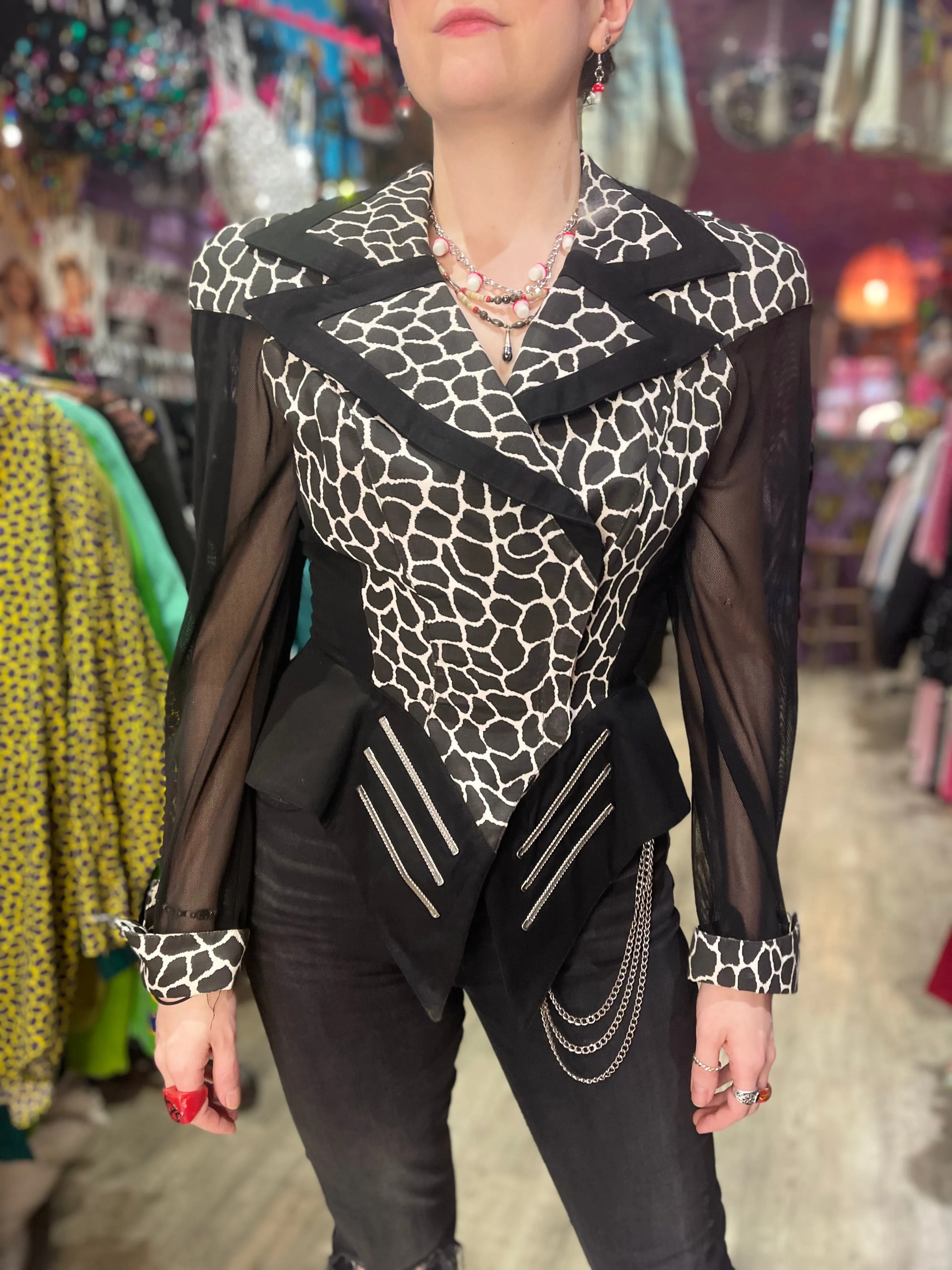 Vintage 90s Giraffe Print Peplum Fitted Jacket