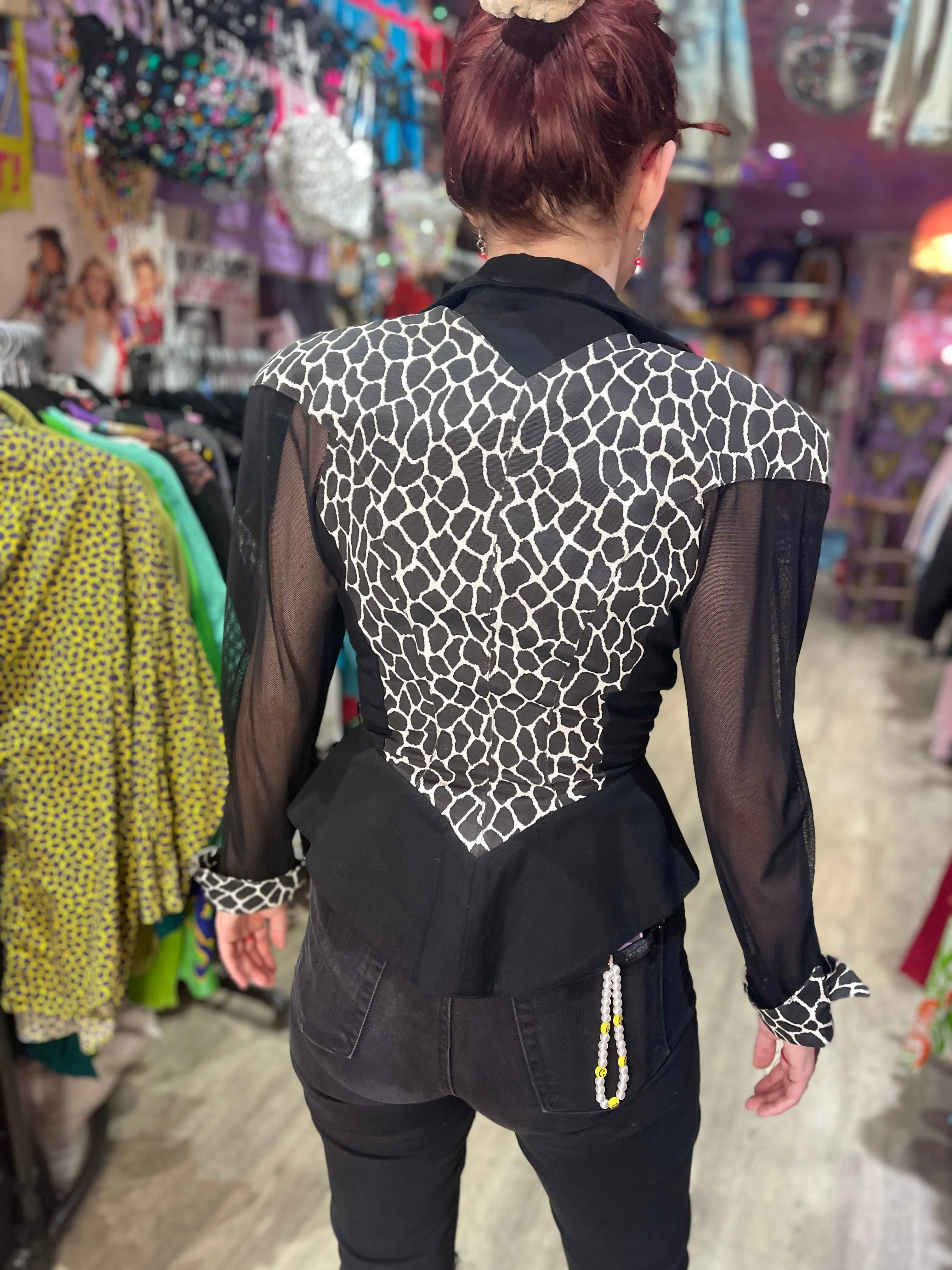 Vintage 90s Giraffe Print Peplum Fitted Jacket