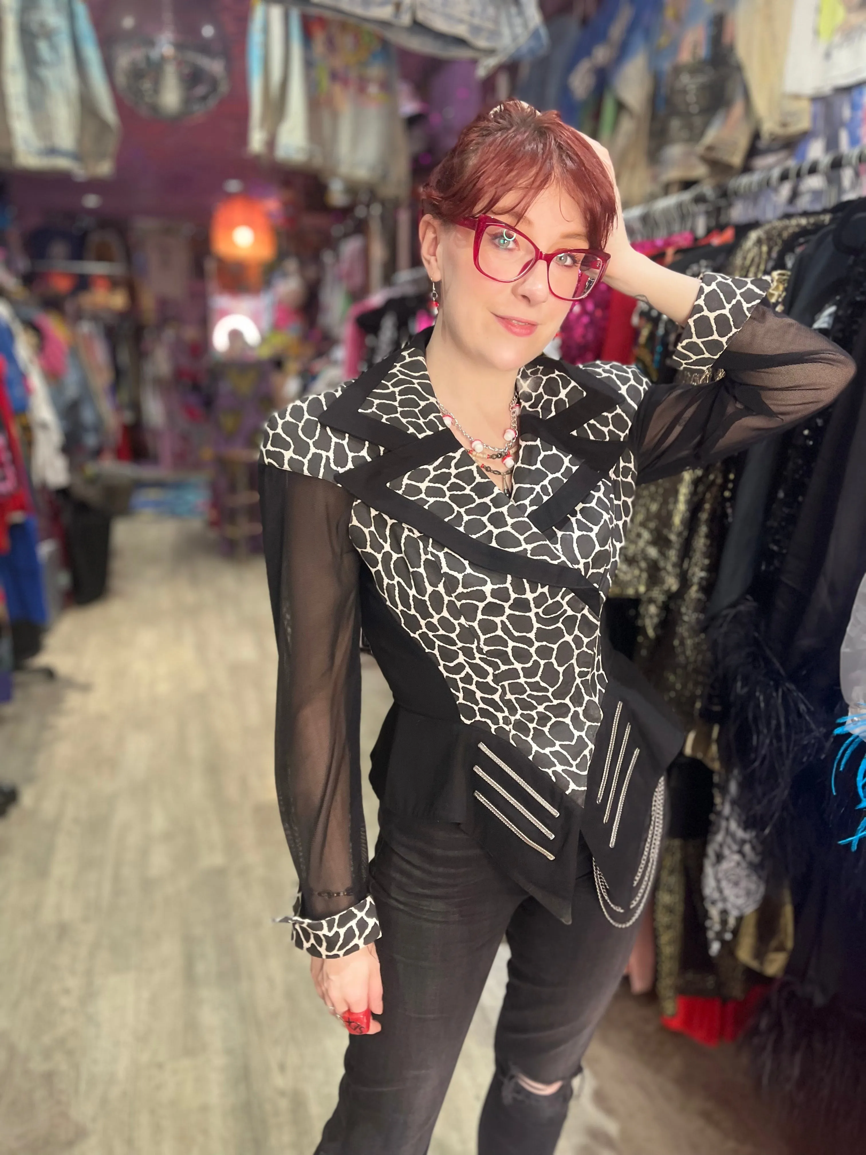 Vintage 90s Giraffe Print Peplum Fitted Jacket