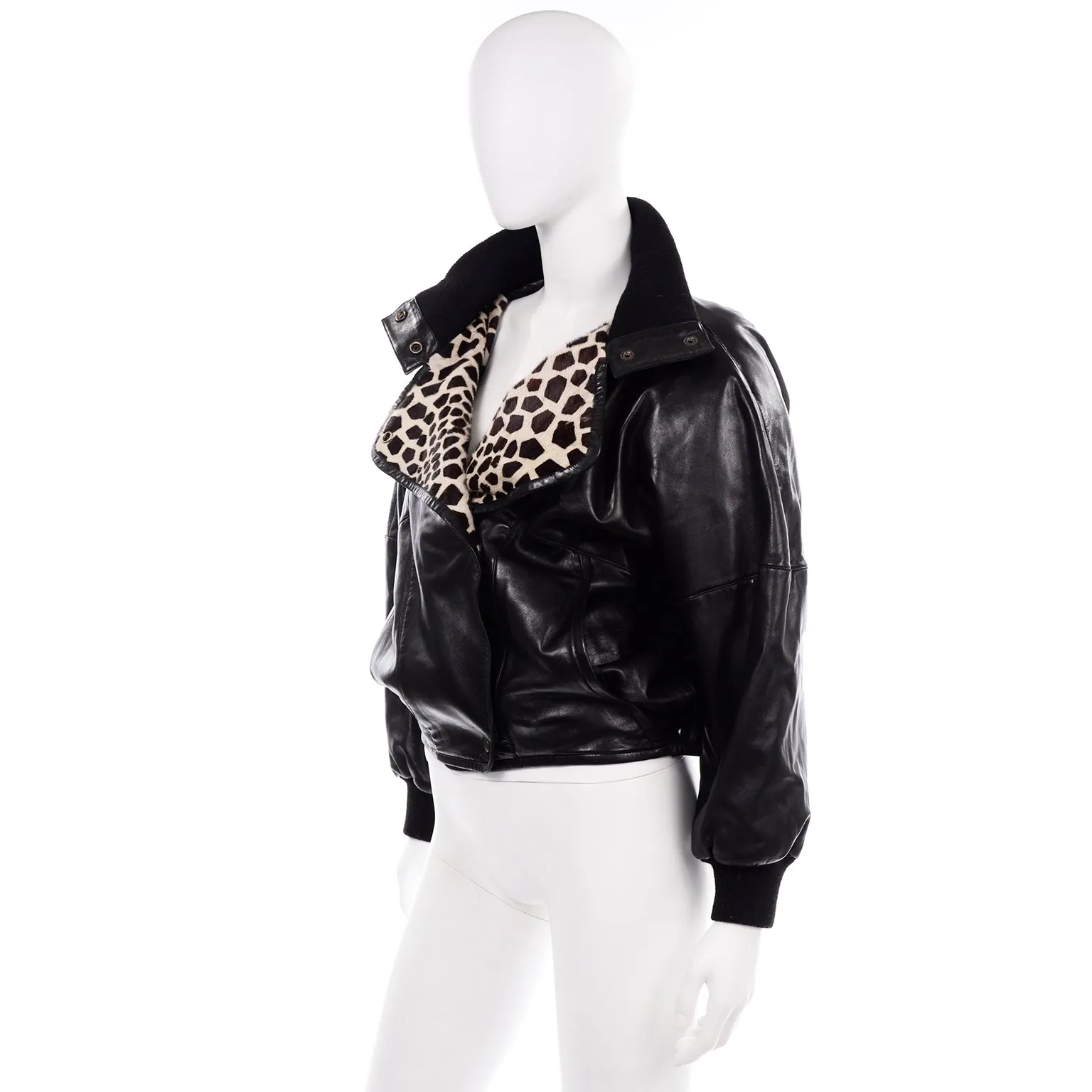 Vintage Claude Montana AW 1985 Black Leather Jacket W Pony Hair Lapels