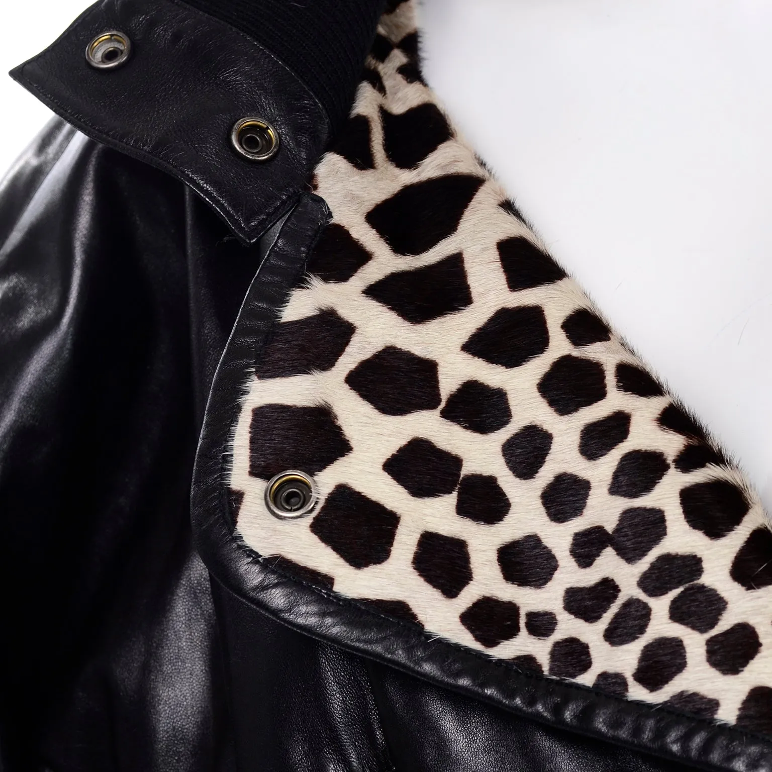 Vintage Claude Montana AW 1985 Black Leather Jacket W Pony Hair Lapels