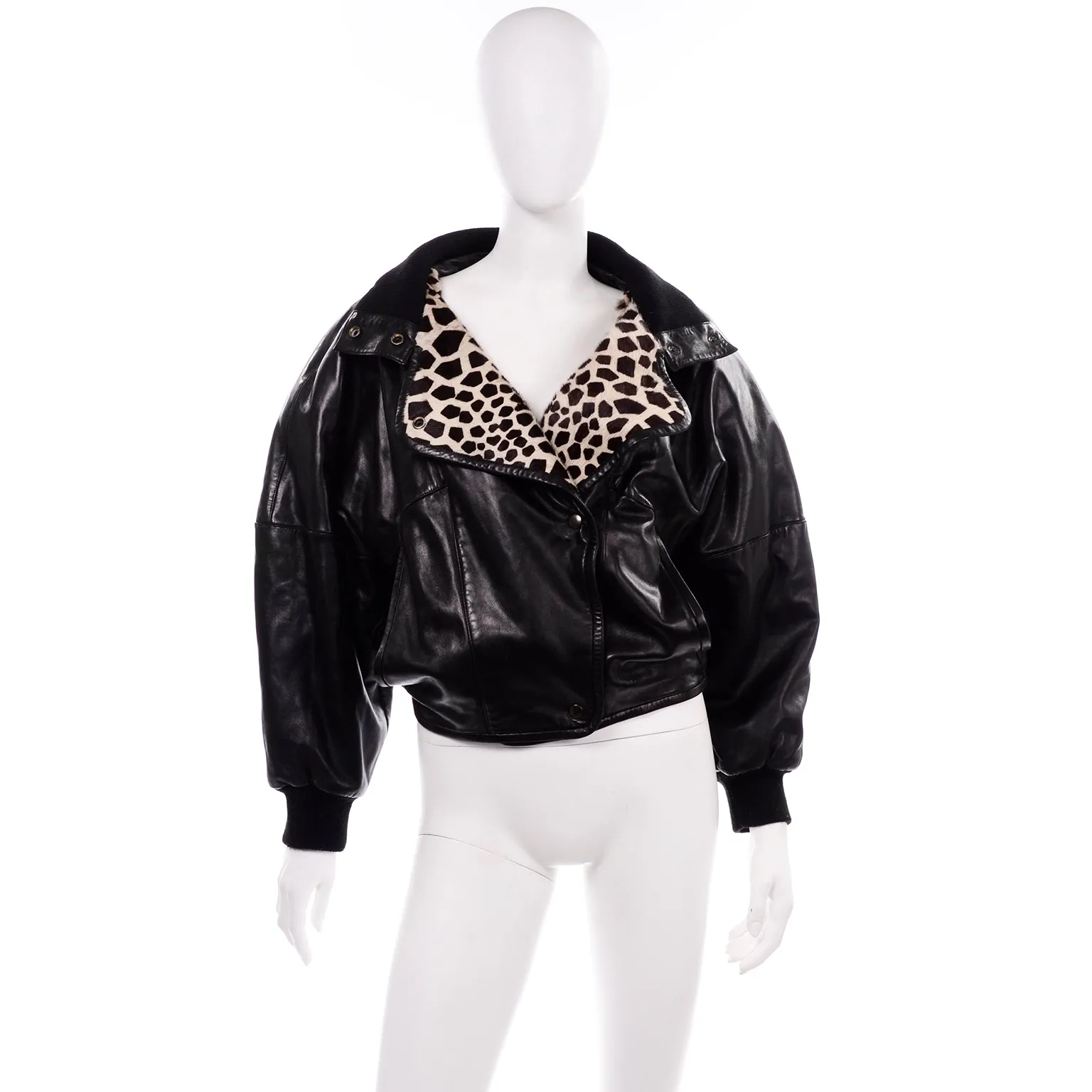 Vintage Claude Montana AW 1985 Black Leather Jacket W Pony Hair Lapels