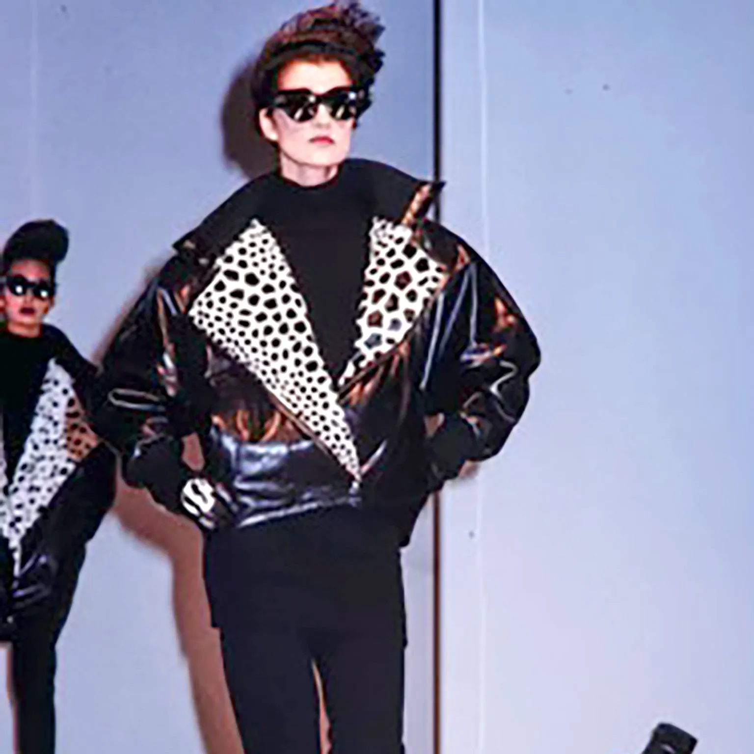Vintage Claude Montana AW 1985 Black Leather Jacket W Pony Hair Lapels