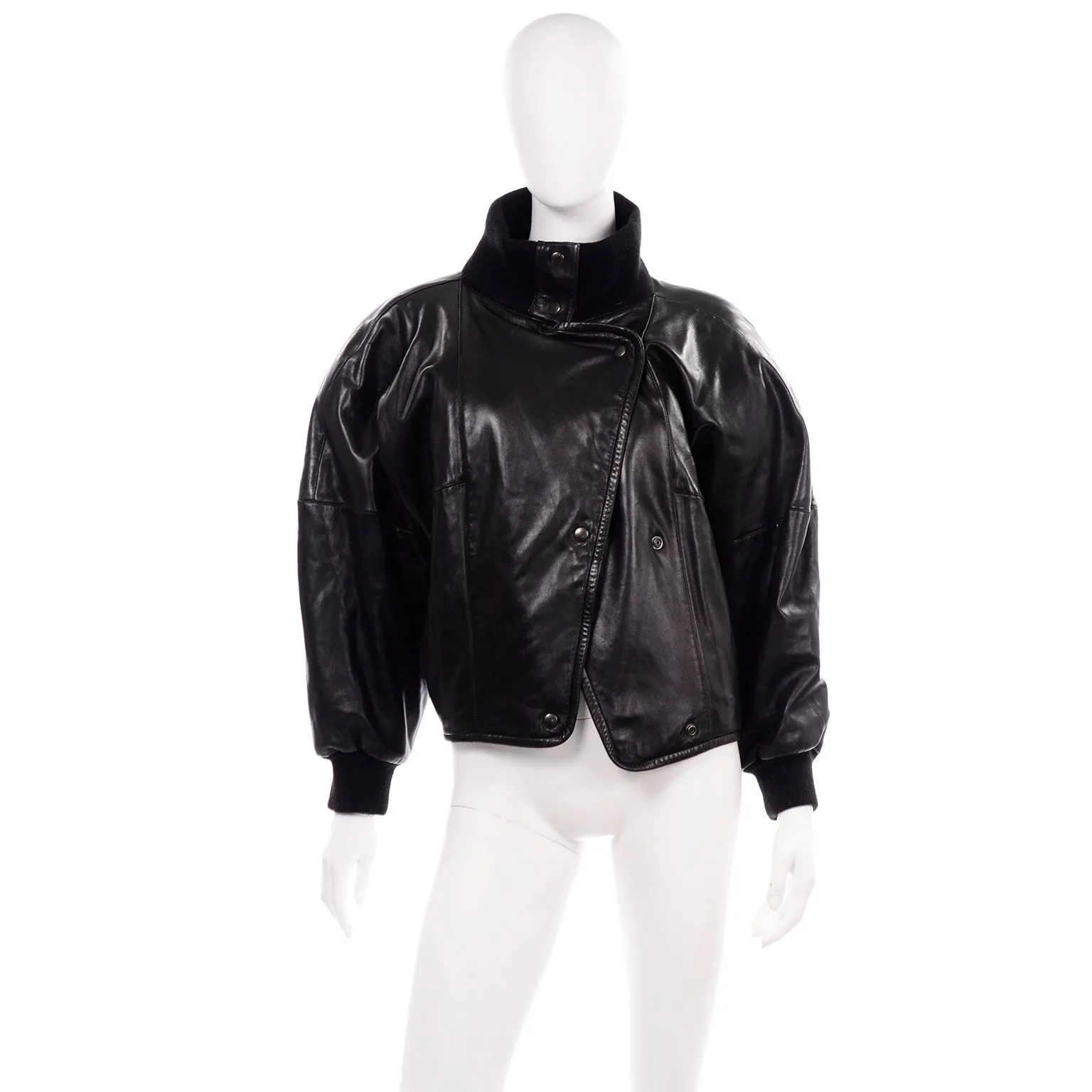 Vintage Claude Montana AW 1985 Black Leather Jacket W Pony Hair Lapels
