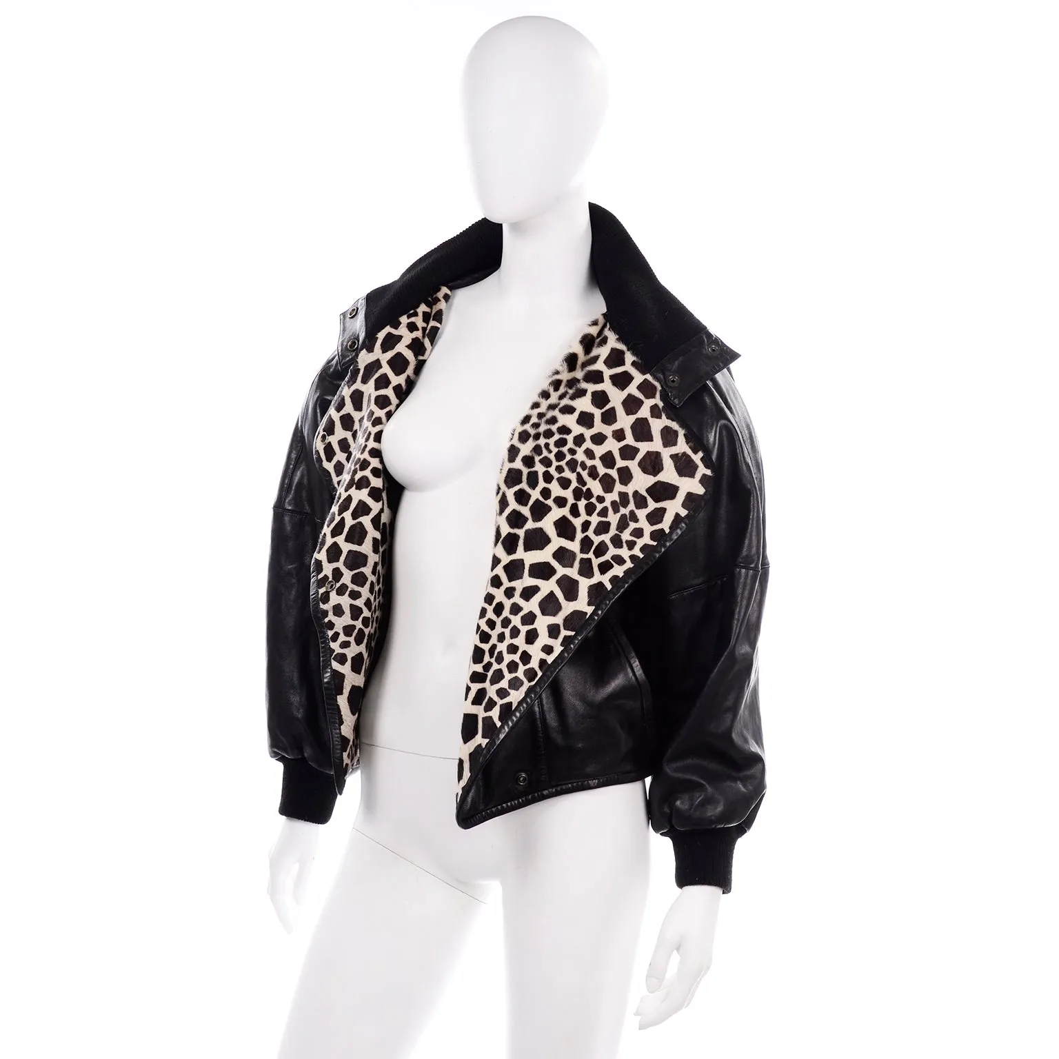 Vintage Claude Montana AW 1985 Black Leather Jacket W Pony Hair Lapels