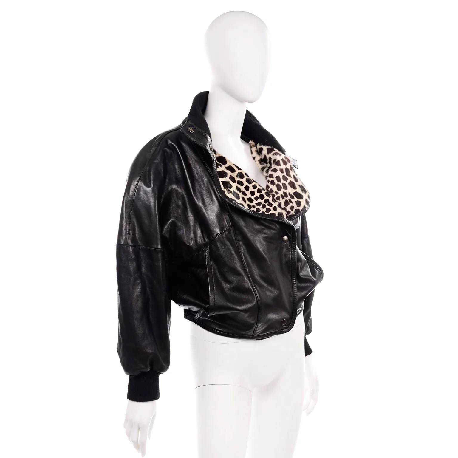 Vintage Claude Montana AW 1985 Black Leather Jacket W Pony Hair Lapels