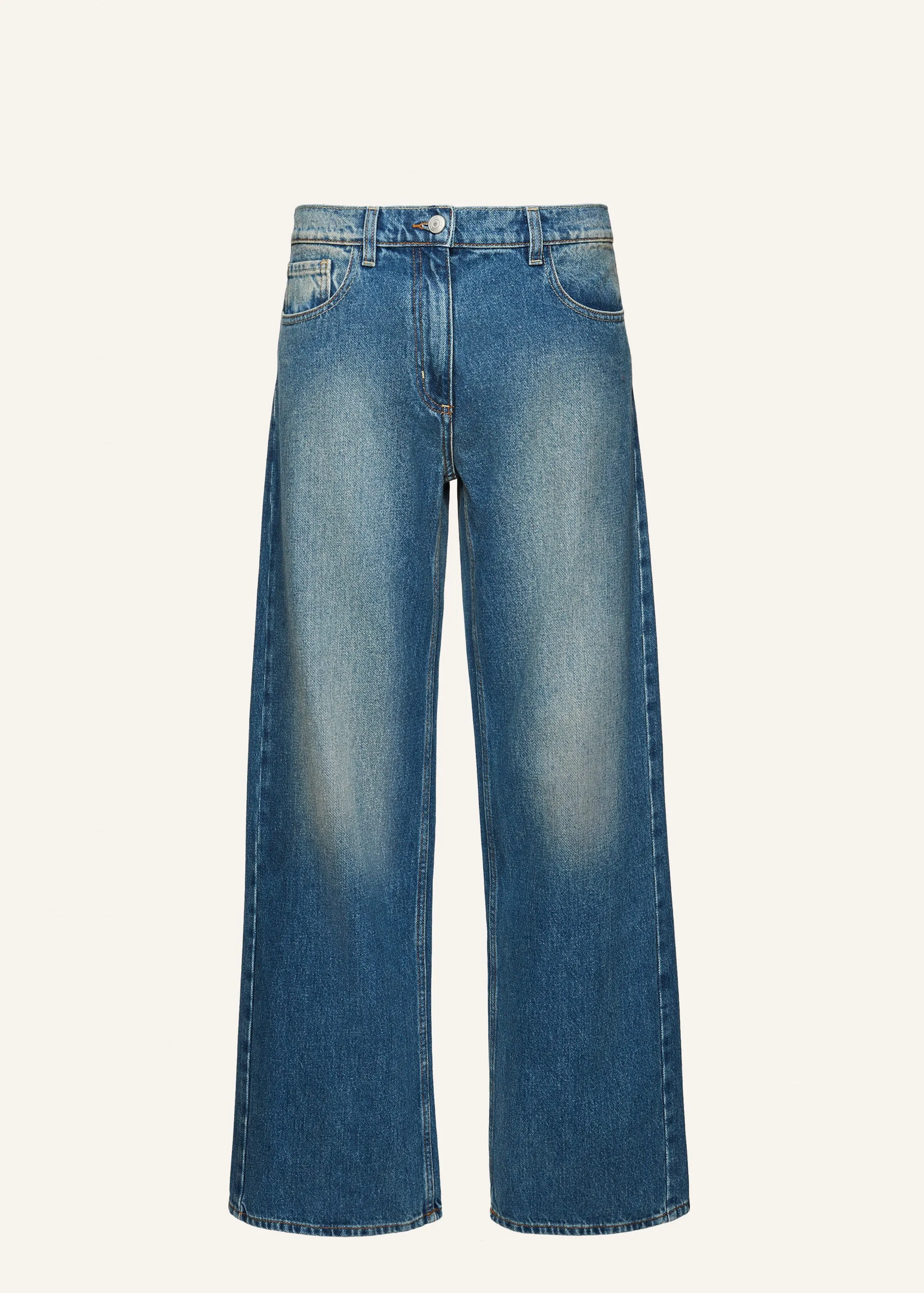 Wide-leg denim pants in washed blue