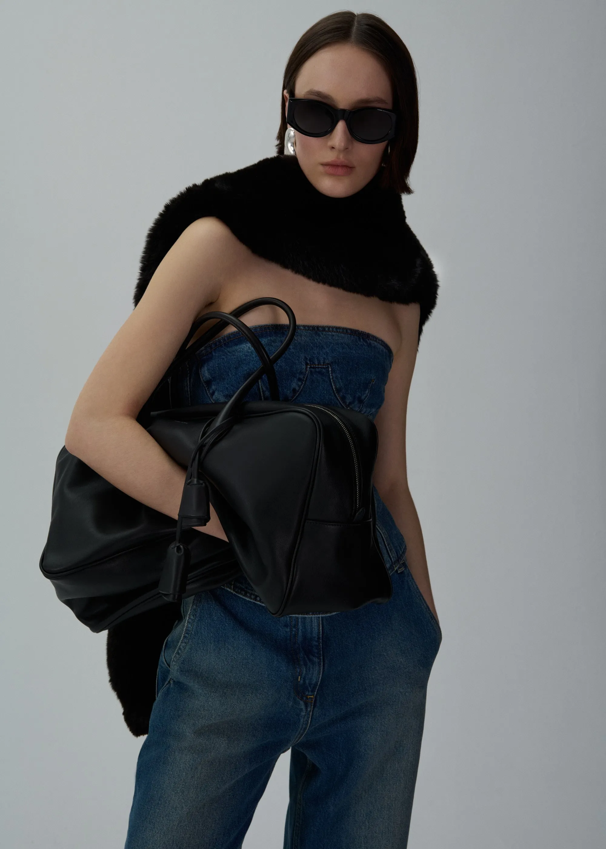 Wide-leg denim pants in washed blue