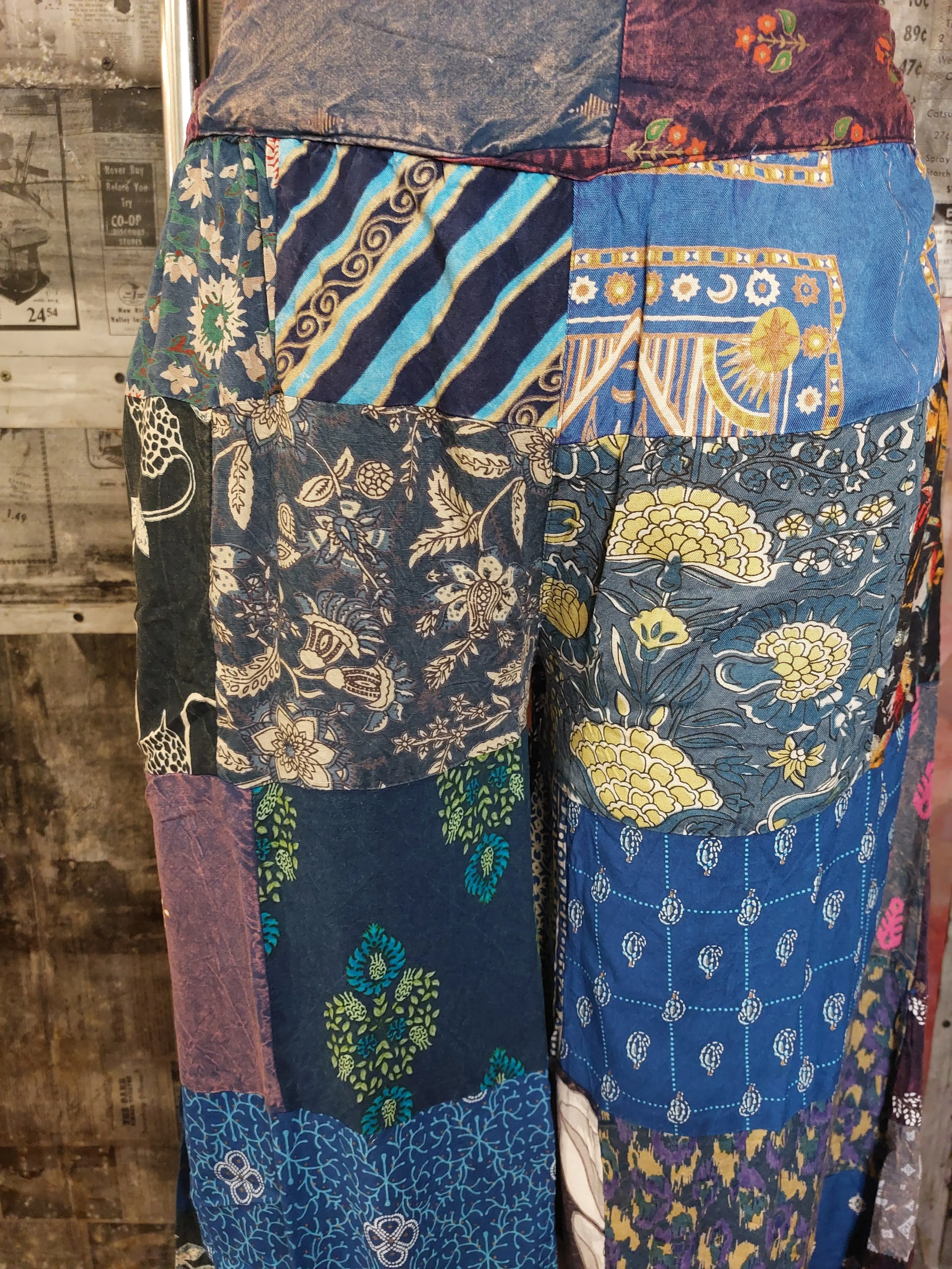 Wide Leg Patchwork Pant- Blue