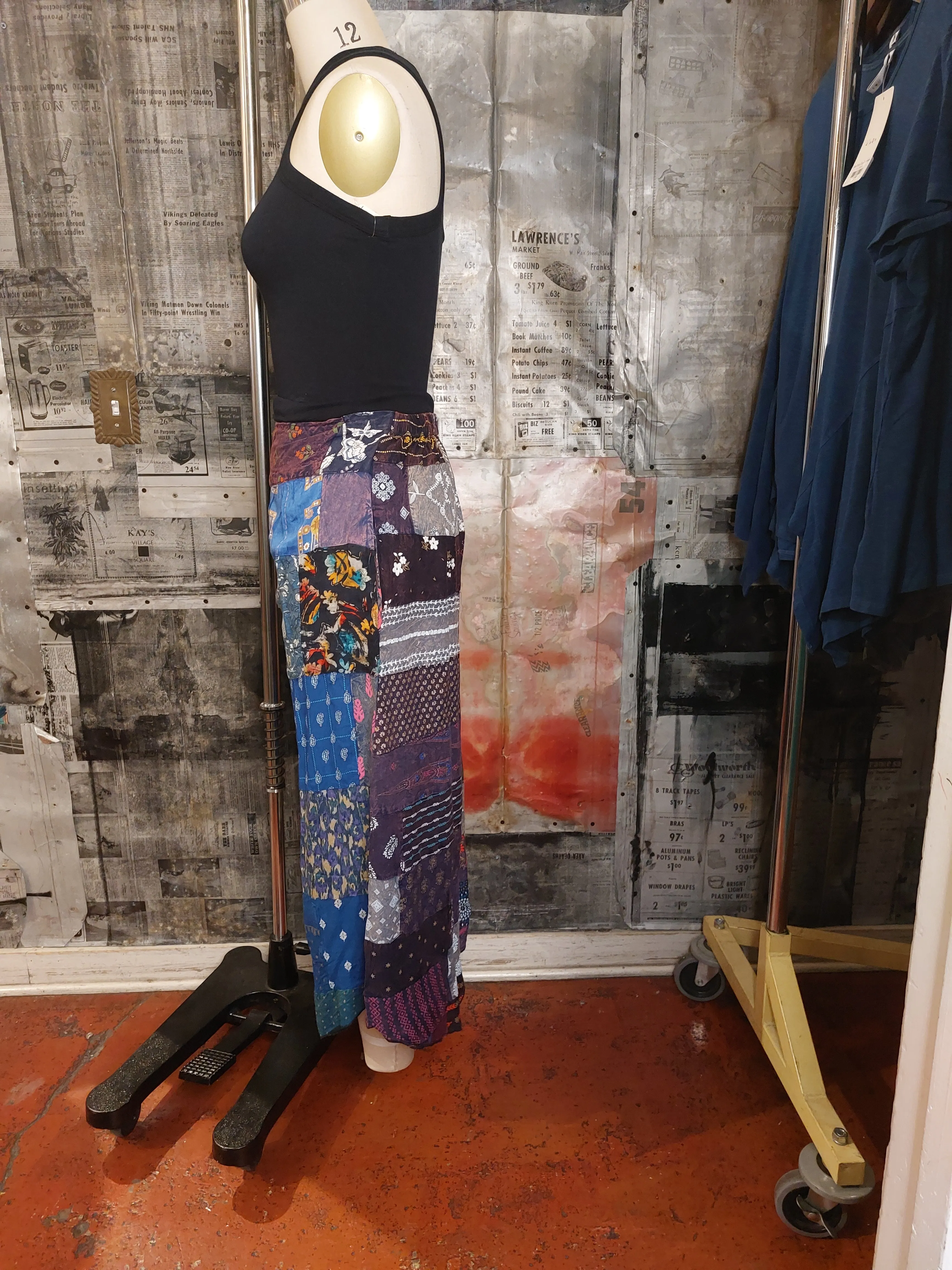 Wide Leg Patchwork Pant- Blue
