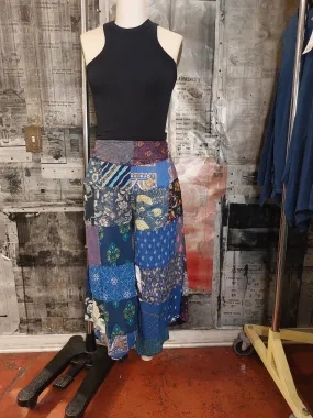 Wide Leg Patchwork Pant- Blue