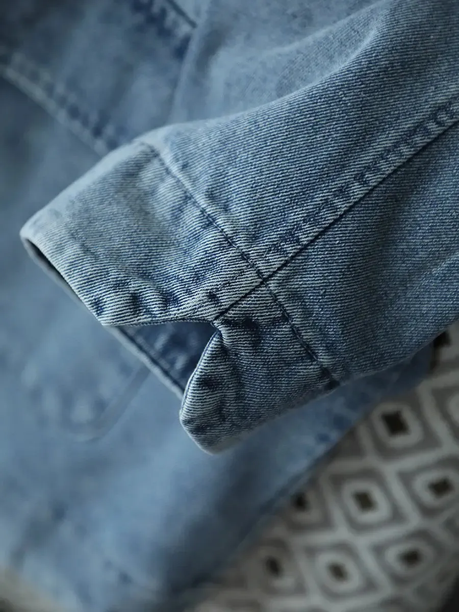 Women Washed Denim Spliced Coat