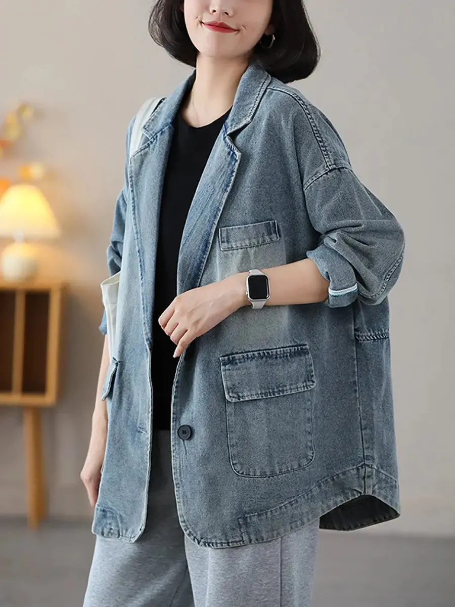 Women Washed Denim Spliced Coat