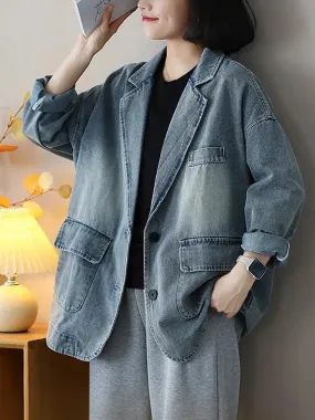 Women Washed Denim Spliced Coat