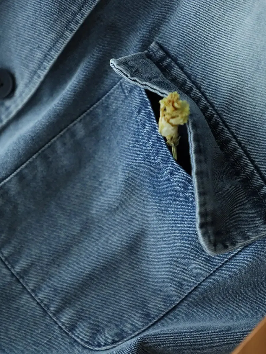 Women Washed Denim Spliced Coat