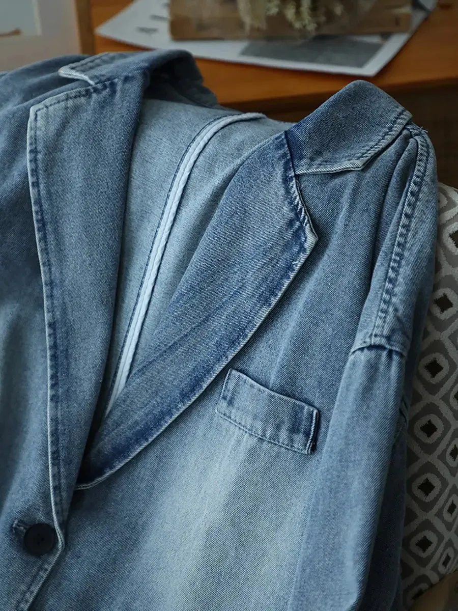 Women Washed Denim Spliced Coat
