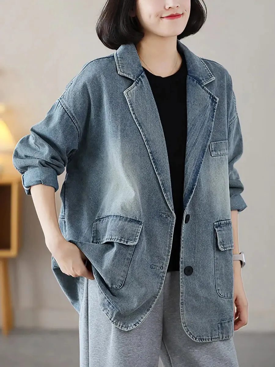 Women Washed Denim Spliced Coat