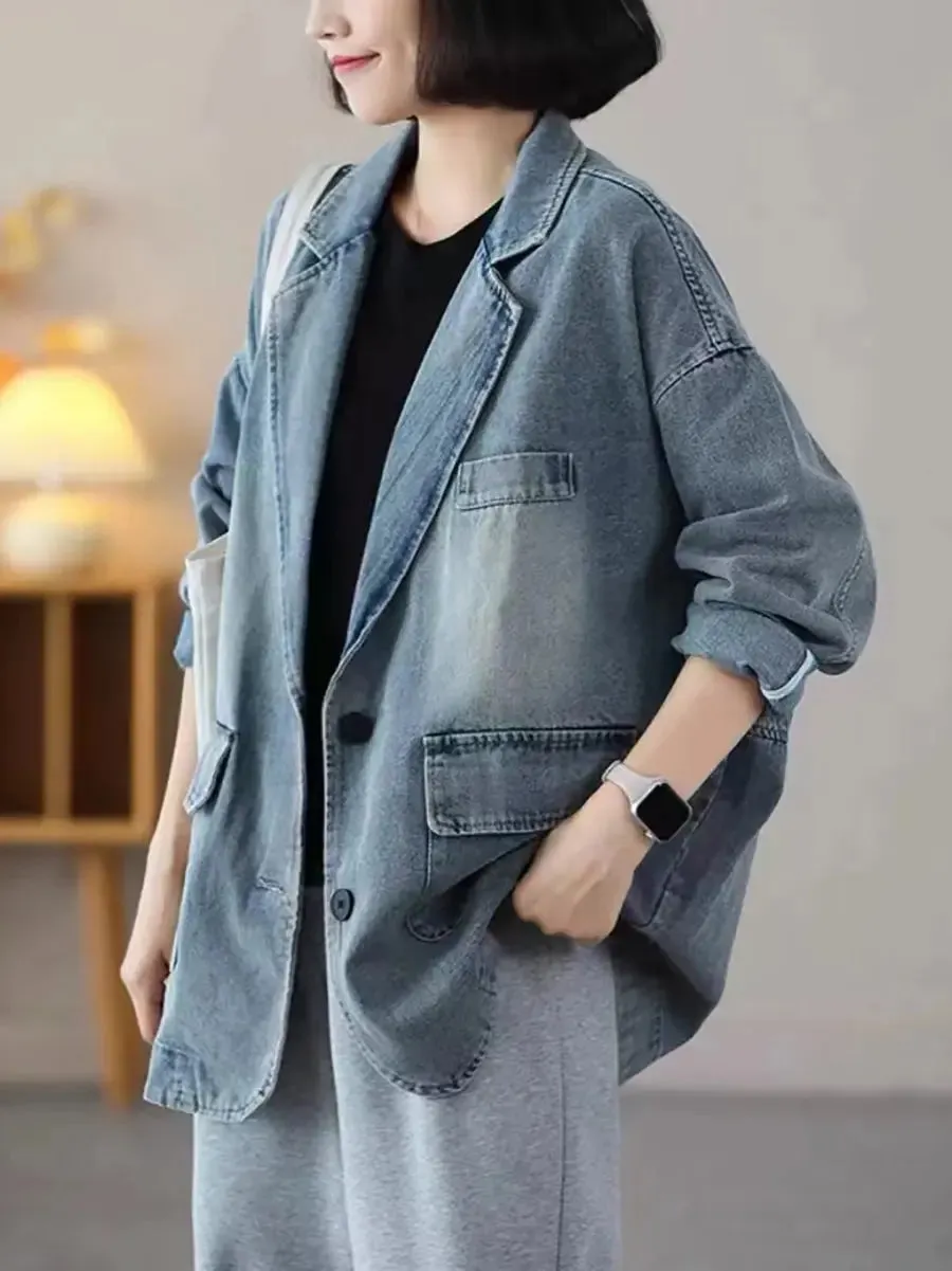 Women Washed Denim Spliced Coat