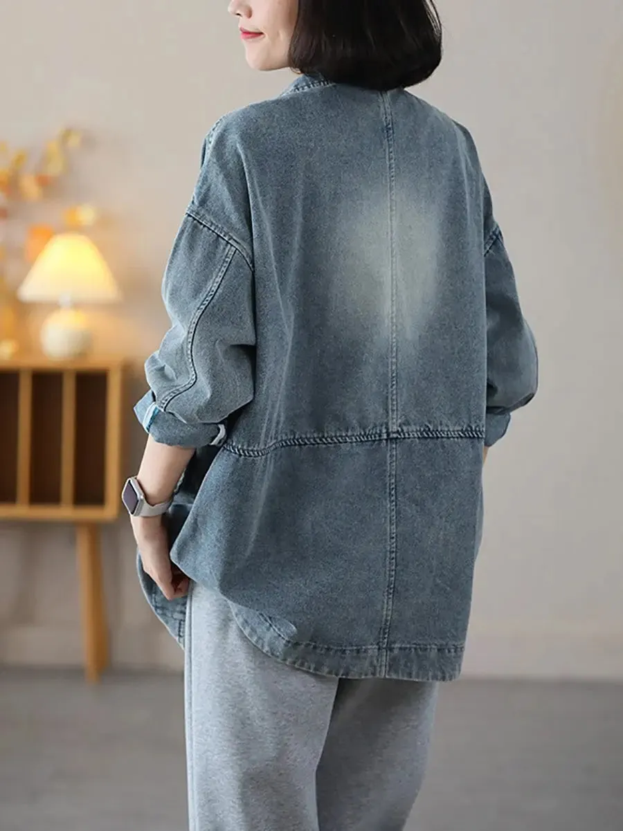 Women Washed Denim Spliced Coat